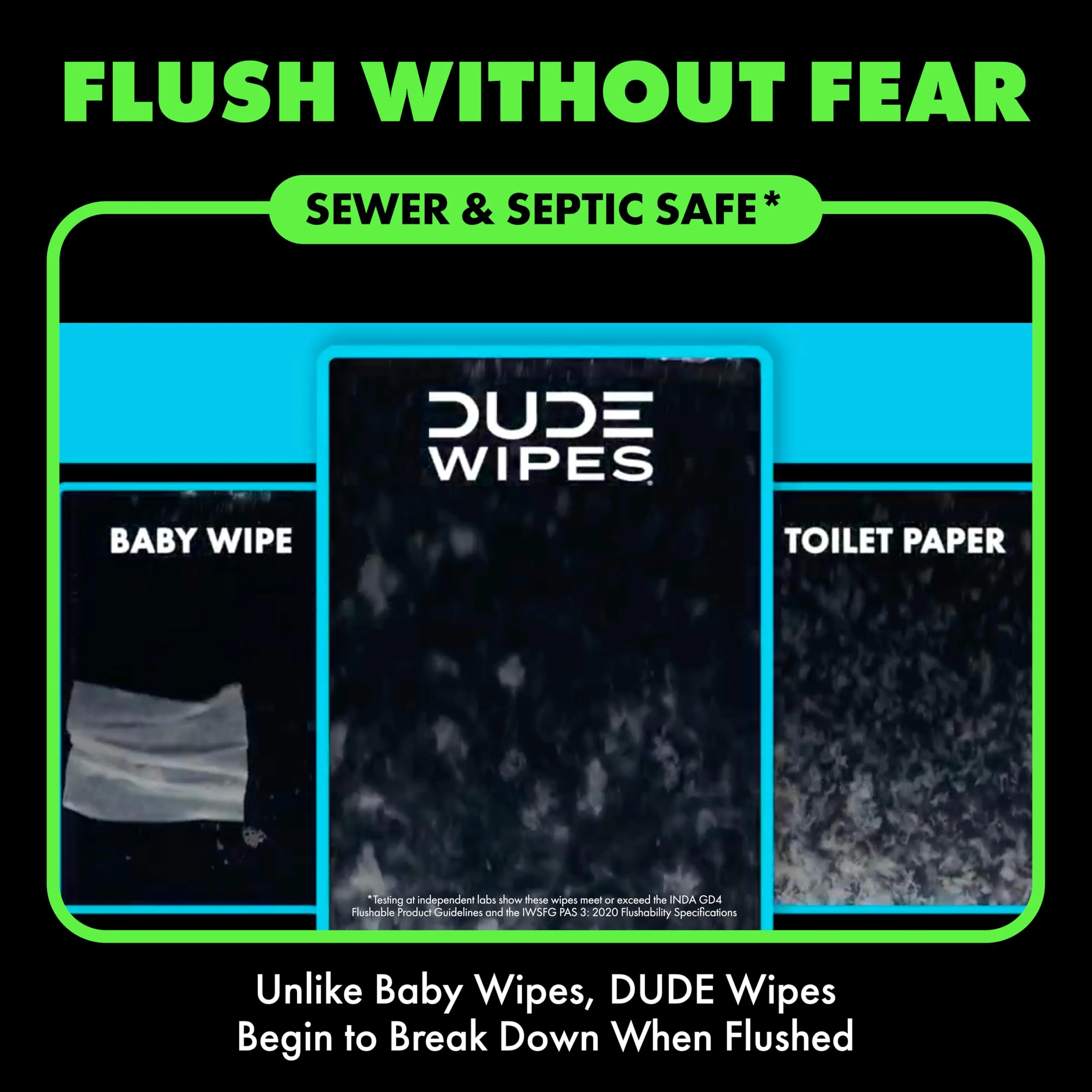 DUDE Wipes Herbal Relief Flushable Wipes - Extra-Large Adult Wet Wipes - 12 Pack (144 Count) - Infused with Soothing Witch Hazel, Geranium Essential Oils, Vitamin E, and Aloe - Septic and Sewer Safe - Image 4