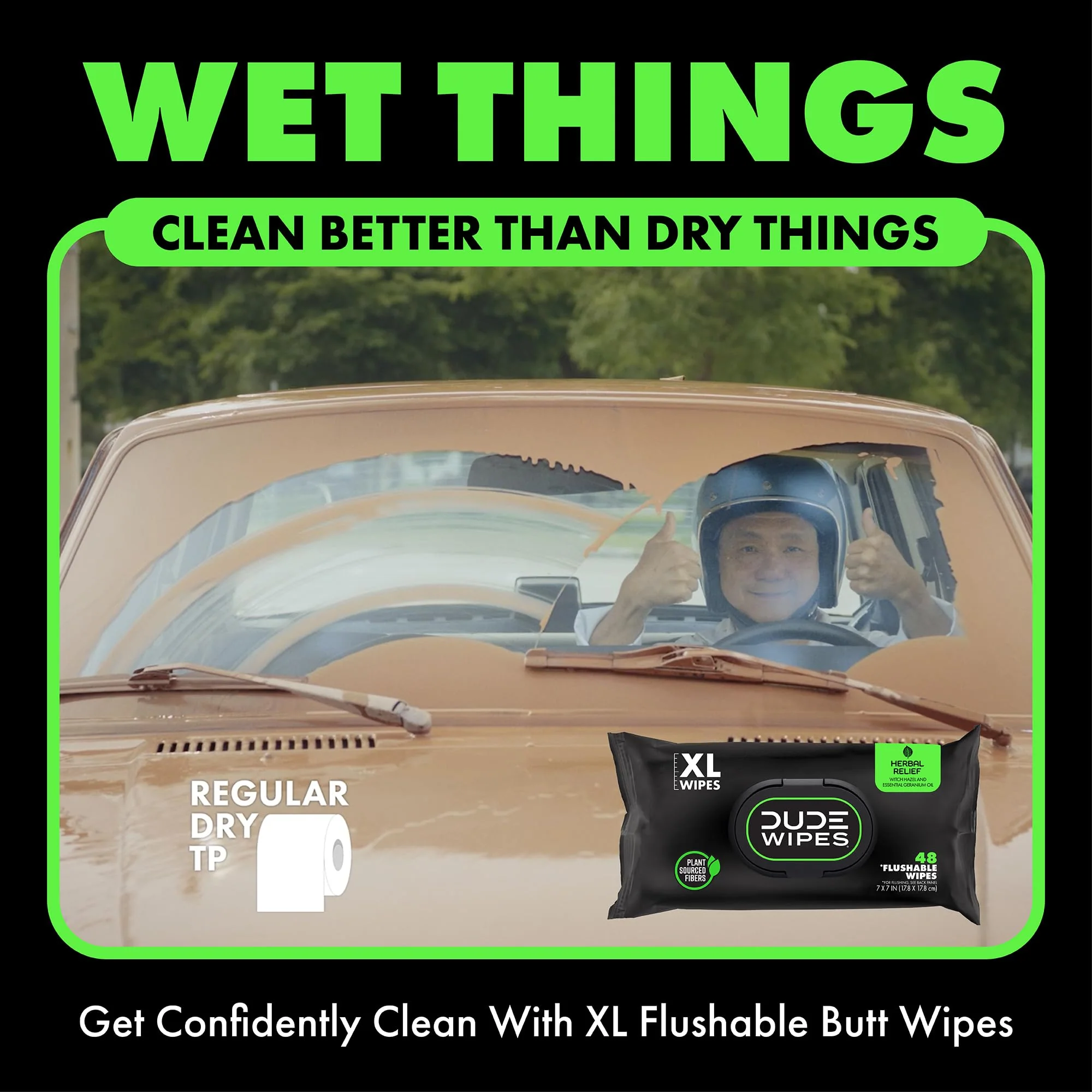 DUDE Wipes Herbal Relief Flushable Wipes - Extra-Large Adult Wet Wipes - 12 Pack (144 Count) - Infused with Soothing Witch Hazel, Geranium Essential Oils, Vitamin E, and Aloe - Septic and Sewer Safe - Image 6