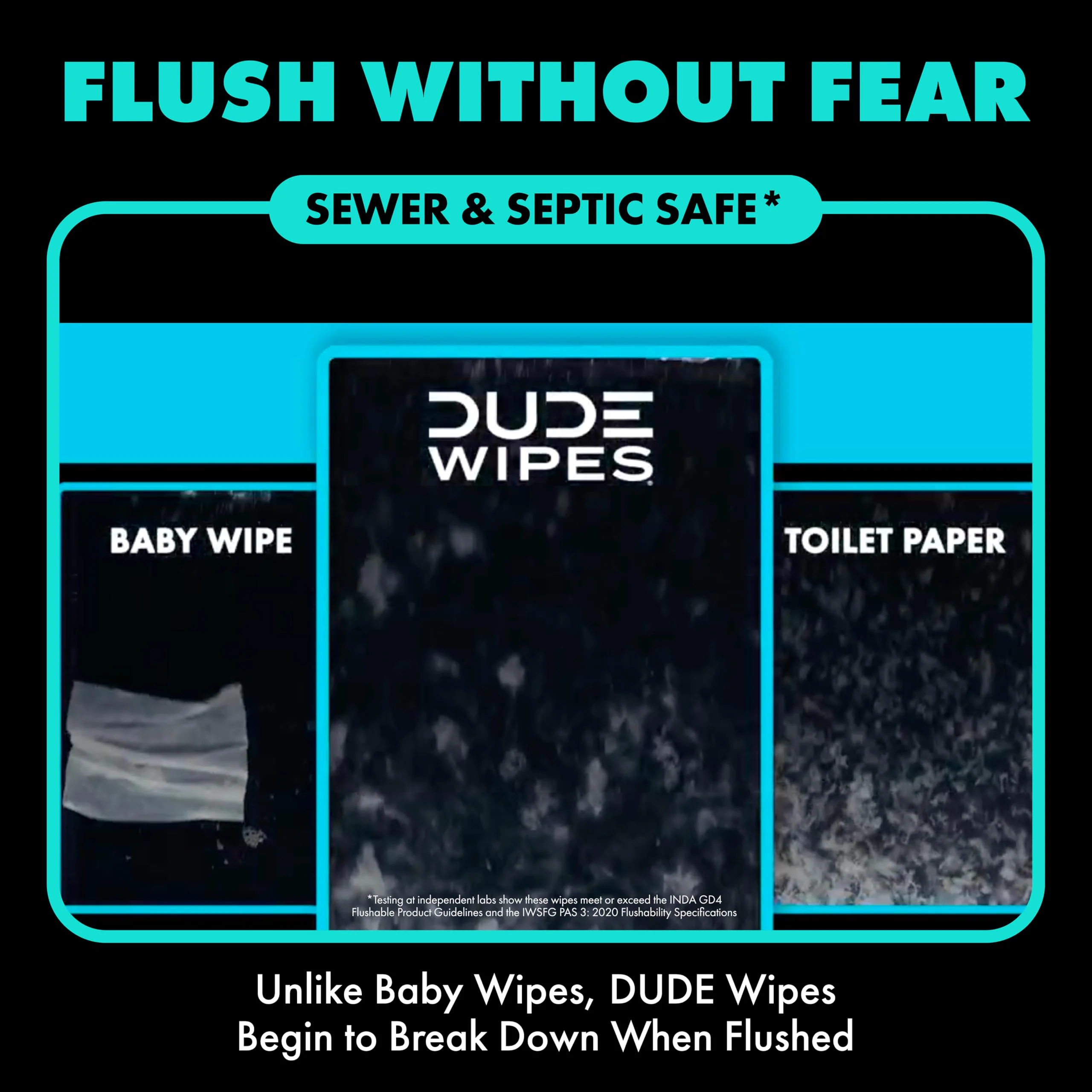 DUDE Wipes Mint Chill Travel Wipes - 6 Packs of 18 (108 Count) - Extra-Large Adult Flushable Wipes - Infused with Tea Tree Oil, Vitamin E, and Aloe - Septic and Sewer Safe - Image 6