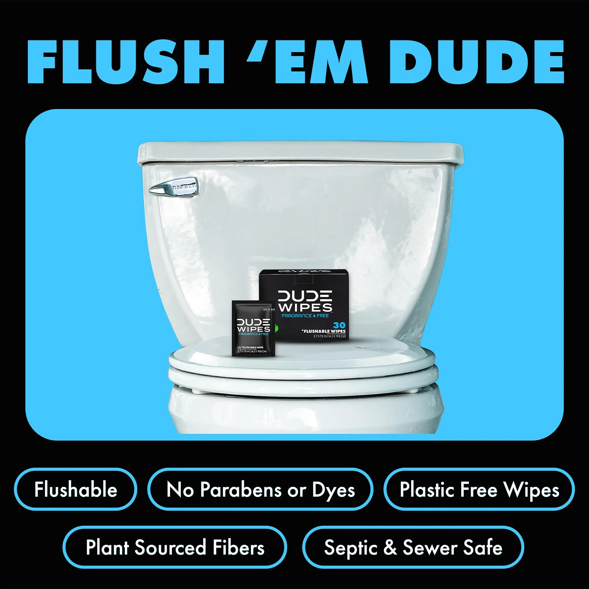 DUDE Wipes On-The-Go Unscented Travel Wipes - 2 Pack, 60 Count (Individually Wrapped) - Extra-Large Adult Flushable Wipes for Sensitive Skin - Infused with Vitamin E & Aloe - Septic and Sewer Safe - Image 7