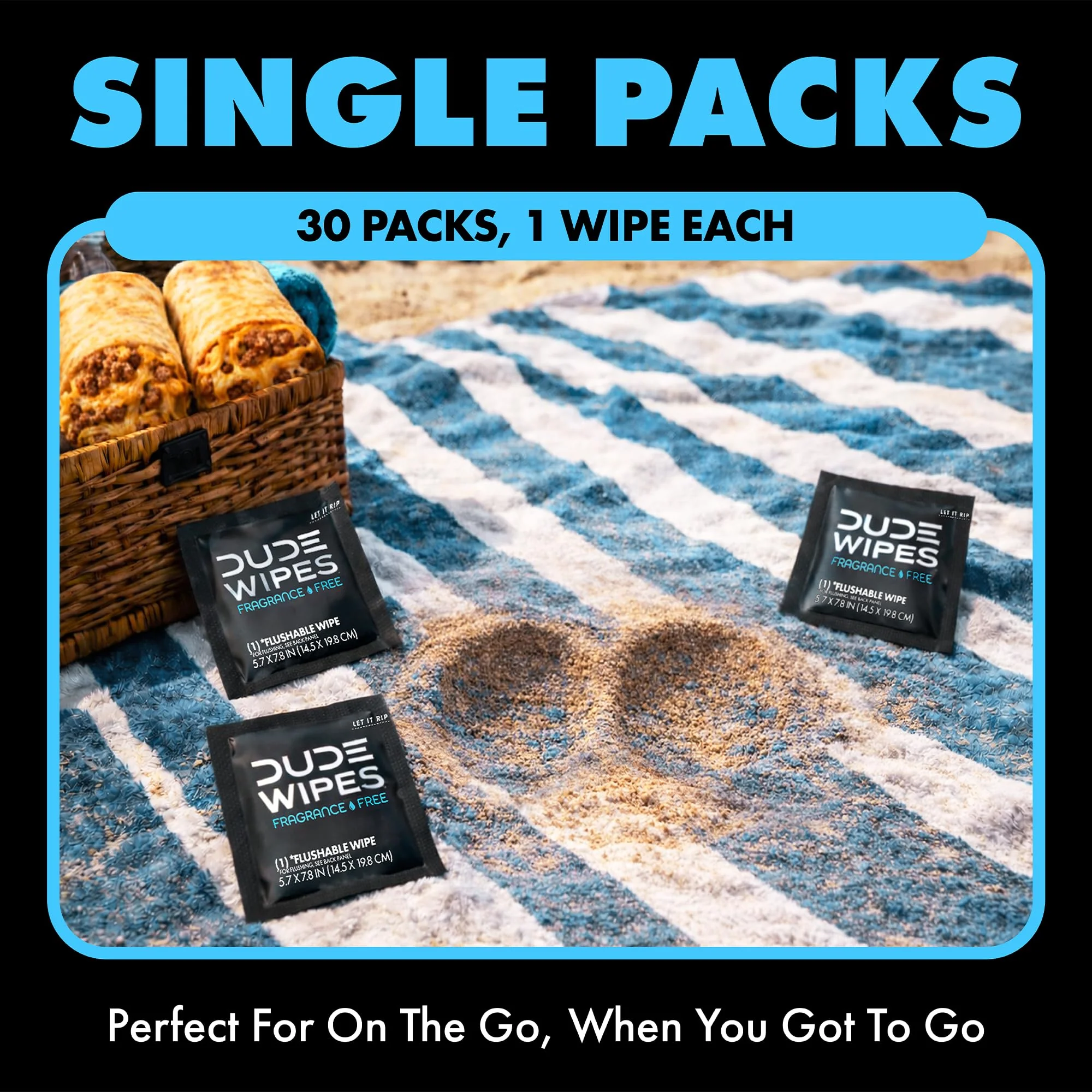 DUDE Wipes On-The-Go Unscented Travel Wipes - 2 Pack, 60 Count (Individually Wrapped) - Extra-Large Adult Flushable Wipes for Sensitive Skin - Infused with Vitamin E & Aloe - Septic and Sewer Safe - Image 8