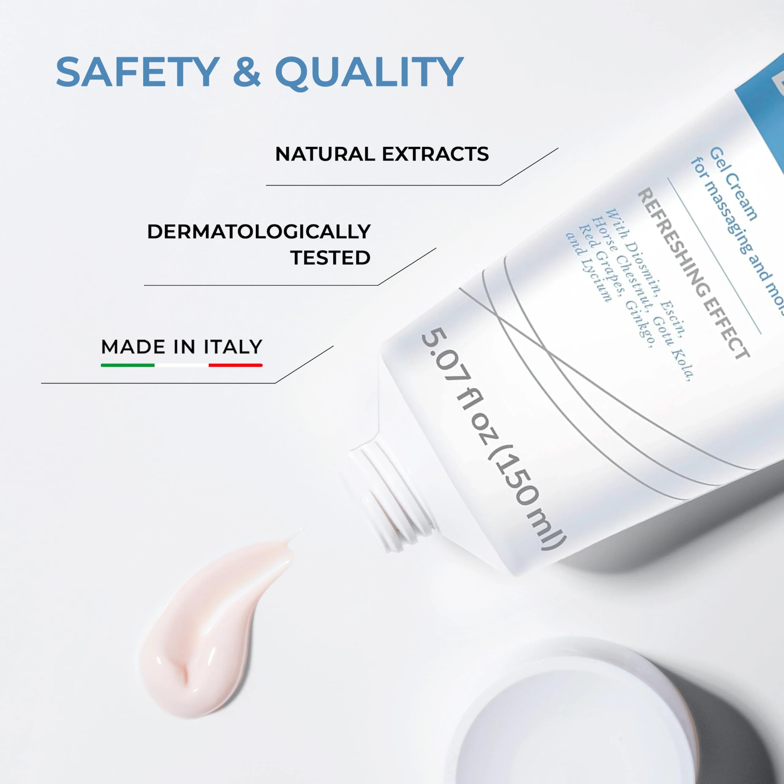Dulac, Diosmin Legs Gel Cream, Cooling & Refreshing, with Diosmin & Menthol, Horse Chestnut Extract, Butcher's Broom & Red Vine, Fast-Absorbing, Non-Greasy, Daily Leg Care, 5.07 fl oz, Made in Italy - Image 4