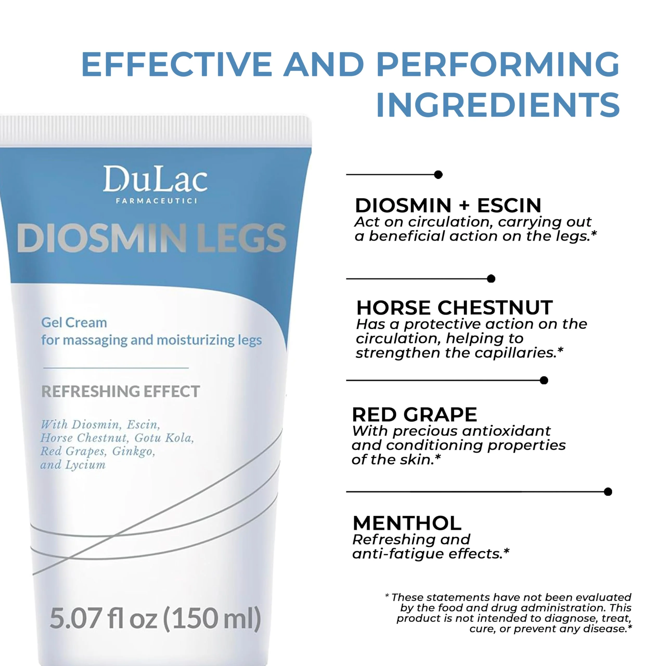 Dulac, Diosmin Legs Gel Cream, Cooling & Refreshing, with Diosmin & Menthol, Horse Chestnut Extract, Butcher's Broom & Red Vine, Fast-Absorbing, Non-Greasy, Daily Leg Care, 5.07 fl oz, Made in Italy - Image 5