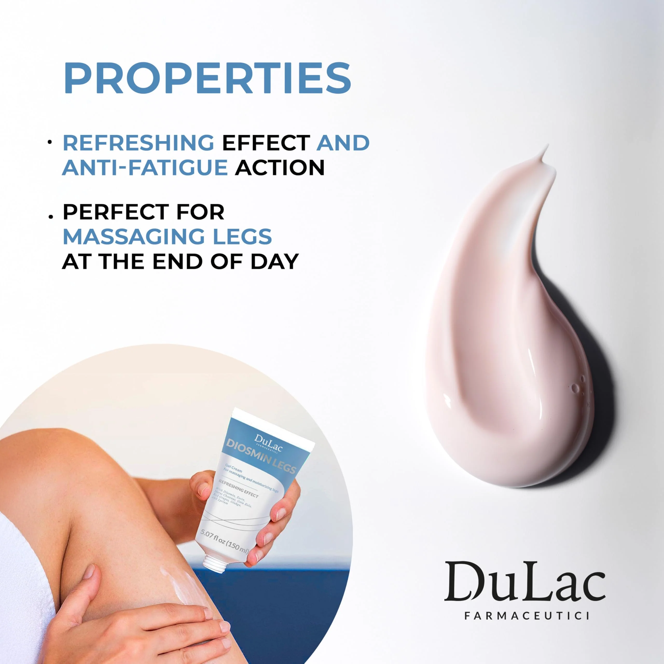 Dulac, Diosmin Legs Gel Cream, Cooling & Refreshing, with Diosmin & Menthol, Horse Chestnut Extract, Butcher's Broom & Red Vine, Fast-Absorbing, Non-Greasy, Daily Leg Care, 5.07 fl oz, Made in Italy - Image 6