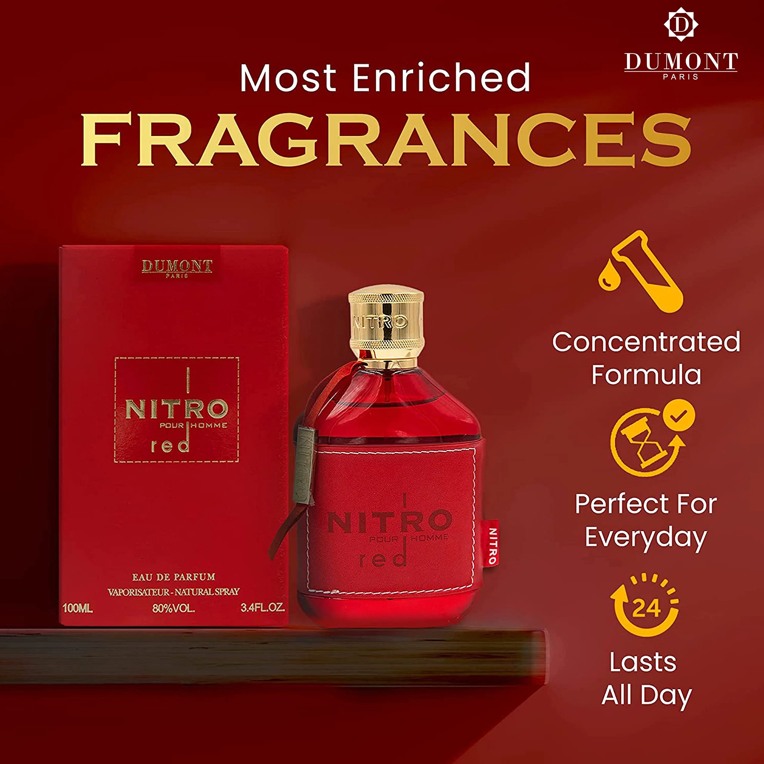Dumont Nitro Red 3.4 Fl Oz Eau De Parfum for Men – Rich Fruity Woody Floral Fragrance – Luxurious Long Lasting Scent - Image 3