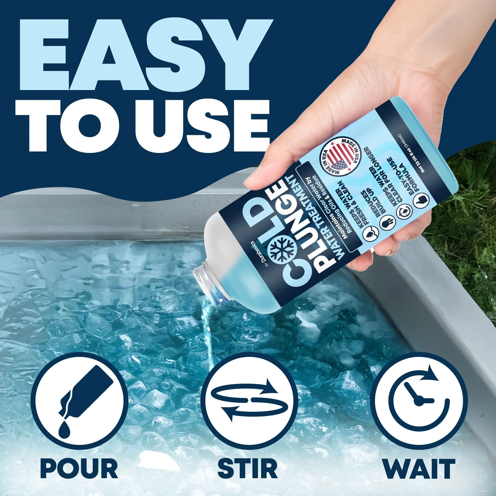 Durabasics 3in1 Cold Plunge Water Treatment – Helps Maintain Clear, Fresh-Looking Water | Cold Plunge Cleaner & Water Stabilizer | 32-Week Supply | Easy to Use | Ice Bath Water Treatment – 32 oz - Image 3