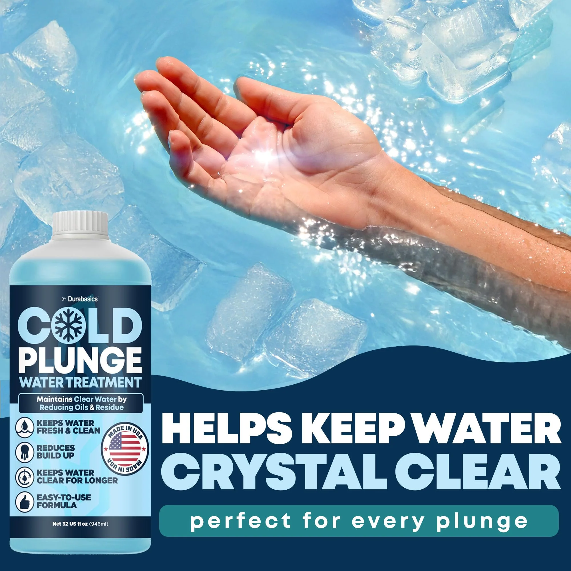 Durabasics 3in1 Cold Plunge Water Treatment – Helps Maintain Clear, Fresh-Looking Water | Cold Plunge Cleaner & Water Stabilizer | 32-Week Supply | Easy to Use | Ice Bath Water Treatment – 32 oz - Image 7