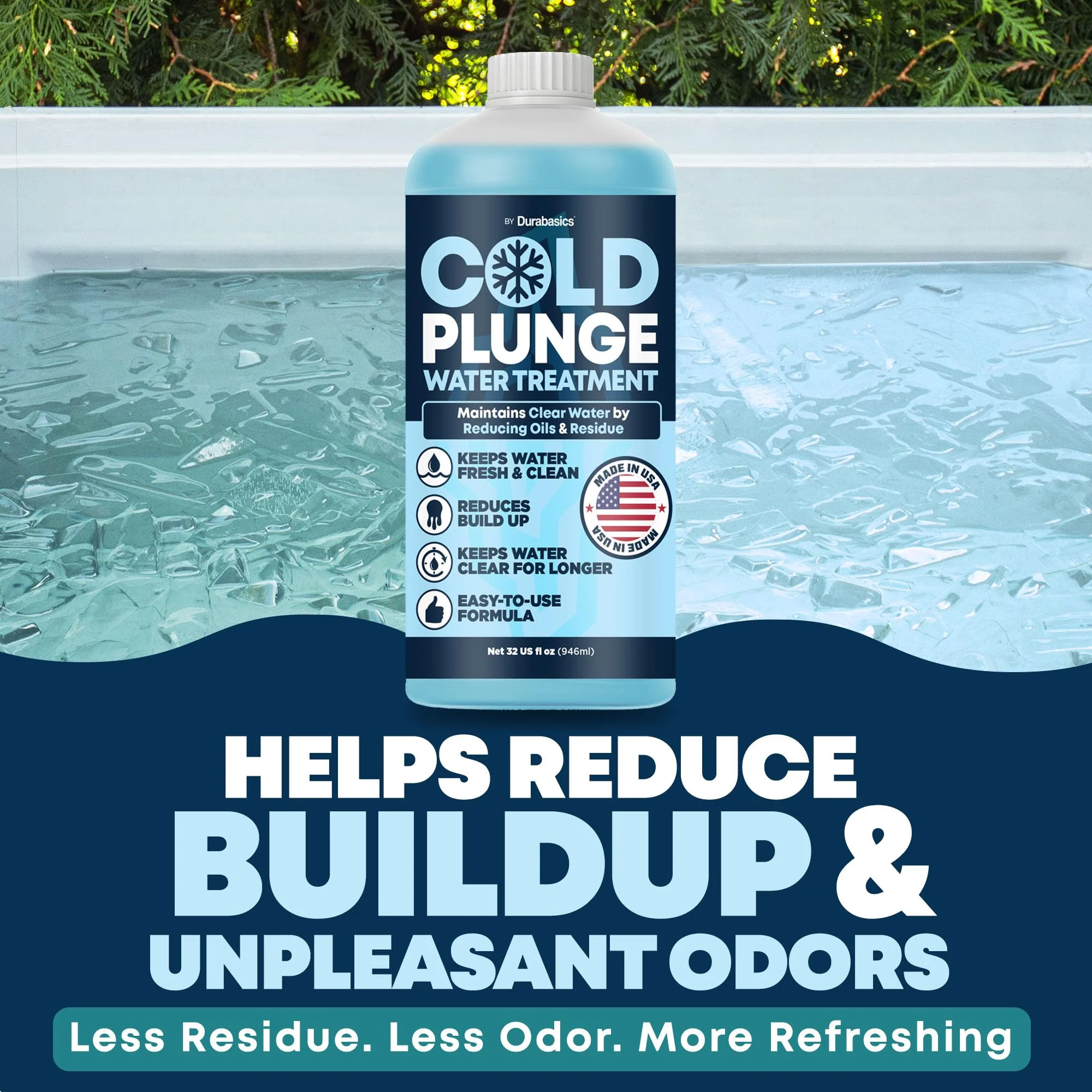 Durabasics 3in1 Cold Plunge Water Treatment – Helps Maintain Clear, Fresh-Looking Water | Cold Plunge Cleaner & Water Stabilizer | 32-Week Supply | Easy to Use | Ice Bath Water Treatment – 32 oz - Image 8