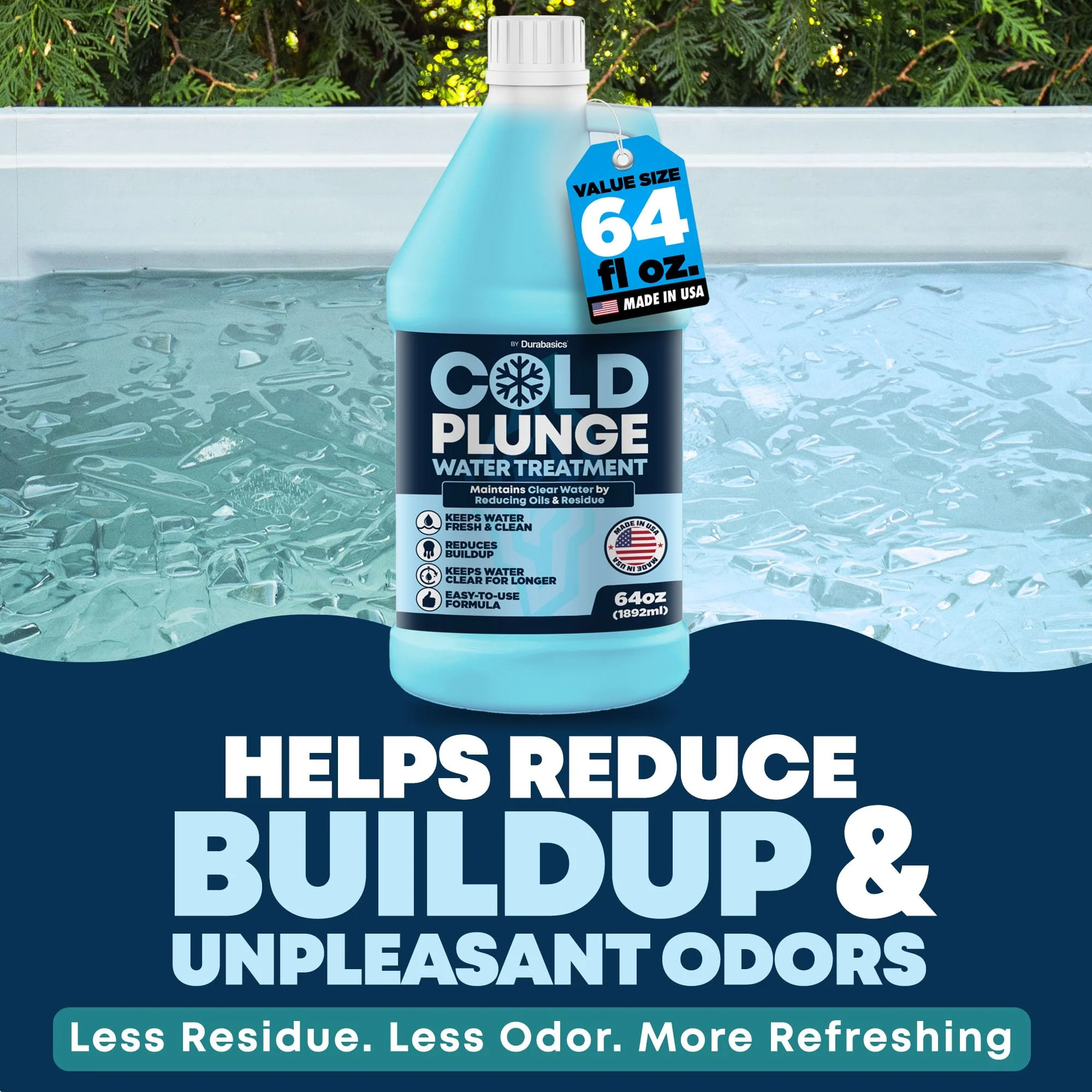 Durabasics 3in1 Cold Plunge Water Treatment – Helps Maintain Clear, Fresh-Looking Water | Cold Plunge Cleaner & Water Stabilizer | 64 -Week Supply | Easy to Use | Ice Bath Water Treatment – 64 oz - Image 8
