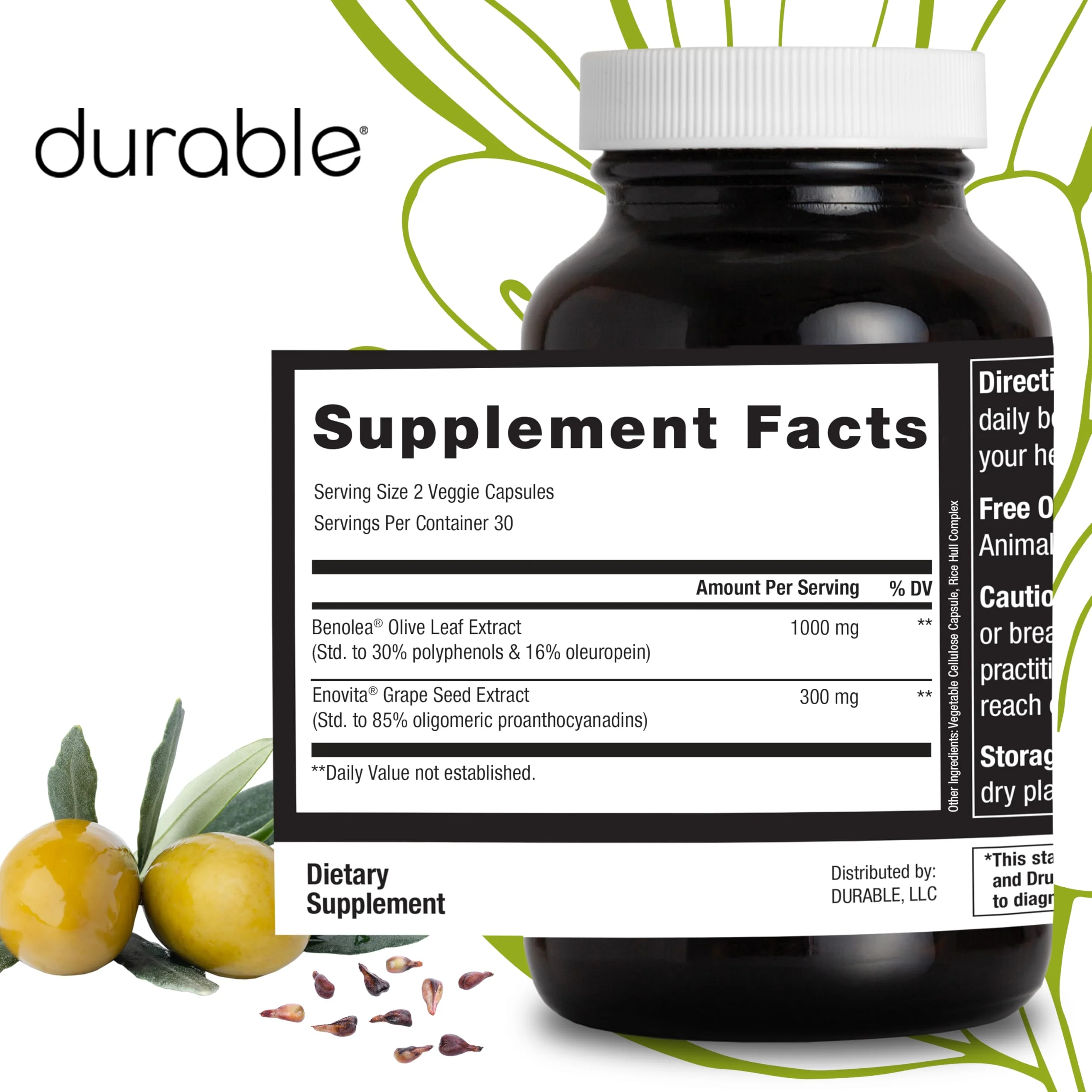Durable Blood Pressure – Benolea Olive Leaf & Enovita Grape Seed Extract – Healthy Circulation, Nitric Oxide & Artery Support – Doctor Formulated, Vegan, Non-GMO, Made in USA (180 Capsules) - Image 3