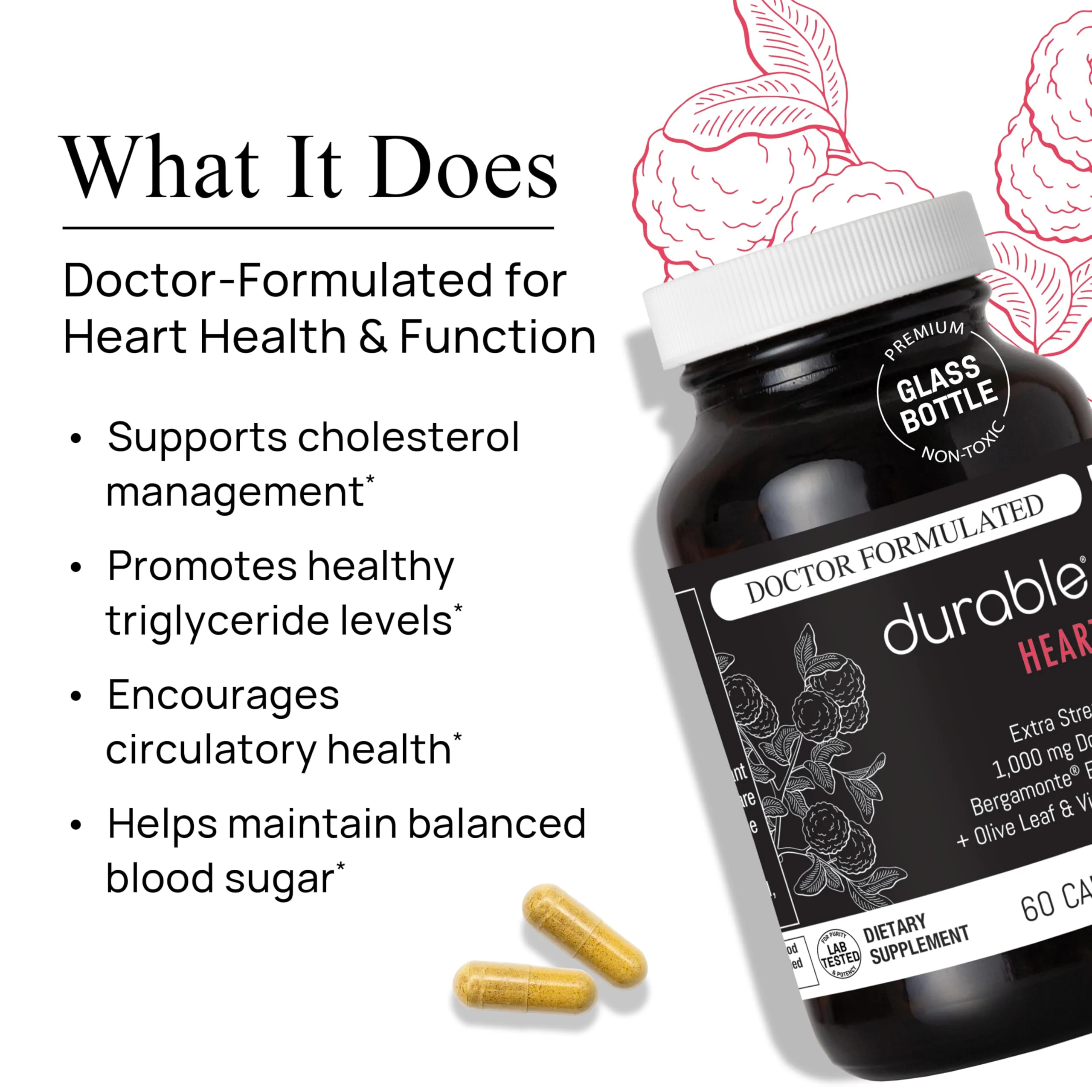 Durable Heart – Bergamonte Citrus Bergamot 1,000 mg + Olive Leaf Extract + Vitamin C - Heart Health Supplement for Healthy Cholesterol - Doctor Formulated, Vegan, Non-GMO, Made in USA (180 Capsules) - Image 7