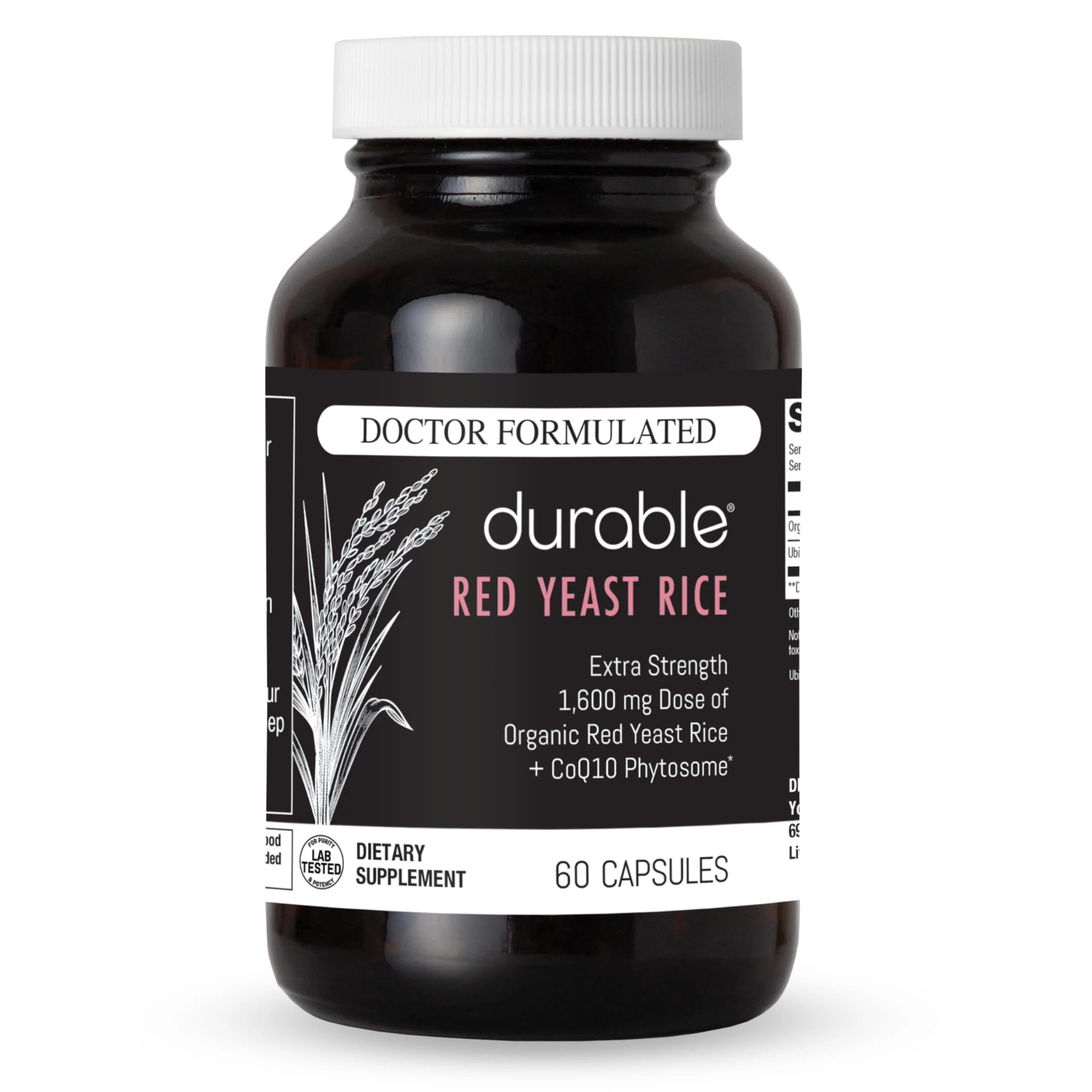 Durable RED Yeast Rice – Organic 1,600 mg Extra Strength + CoQ10 Phytosome – Supports Healthy Cholesterol, Heart, Lipids & Circulation – Doctor Formulated, Non-GMO, Vegan, Made in USA (60 Capsules).