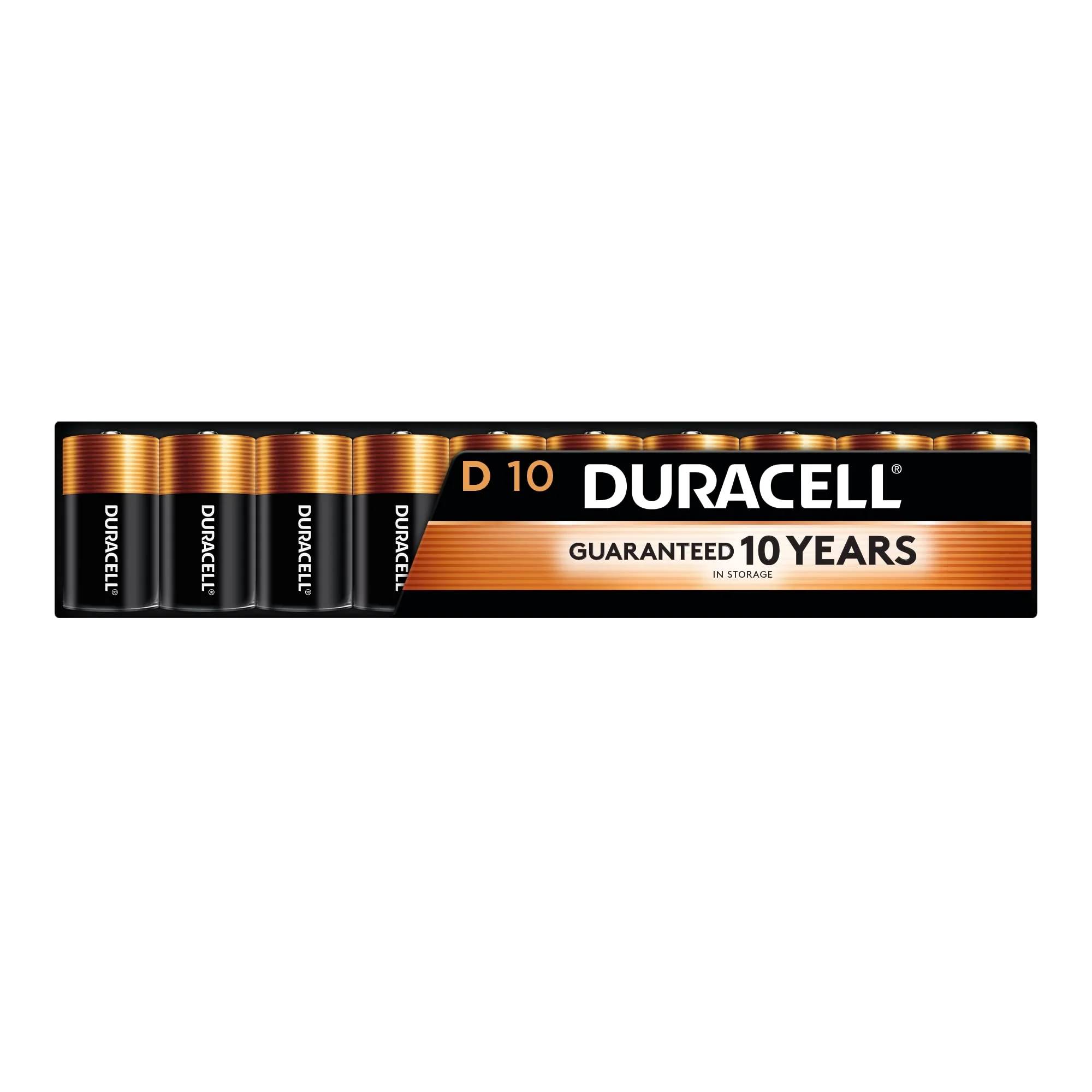 Duracell Coppertop D Batteries, 10 Count (1 Pack), D Battery with Long-Lasting Power, All-Purpose Alkaline Battery for Household and Office Devices