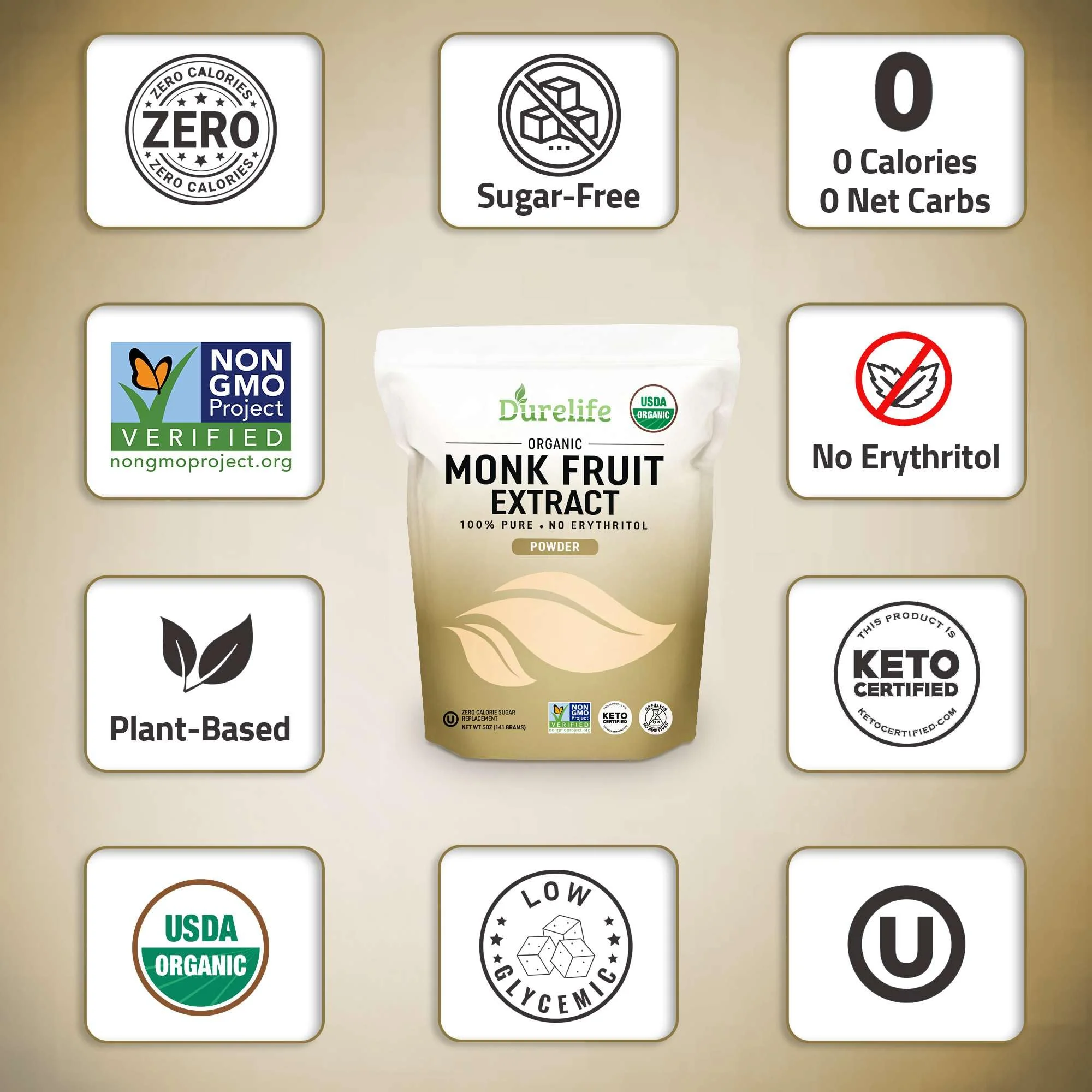Durelife Organic 100% Pure Monk Fruit sweetener, No Erythritol, Monkfruit Extract Powder, USDA organic NON-GMO Project Verified, Keto Certified, OU kosher No Fillers Zero Calorie Sugar Substitute 5 OZ - Image 7