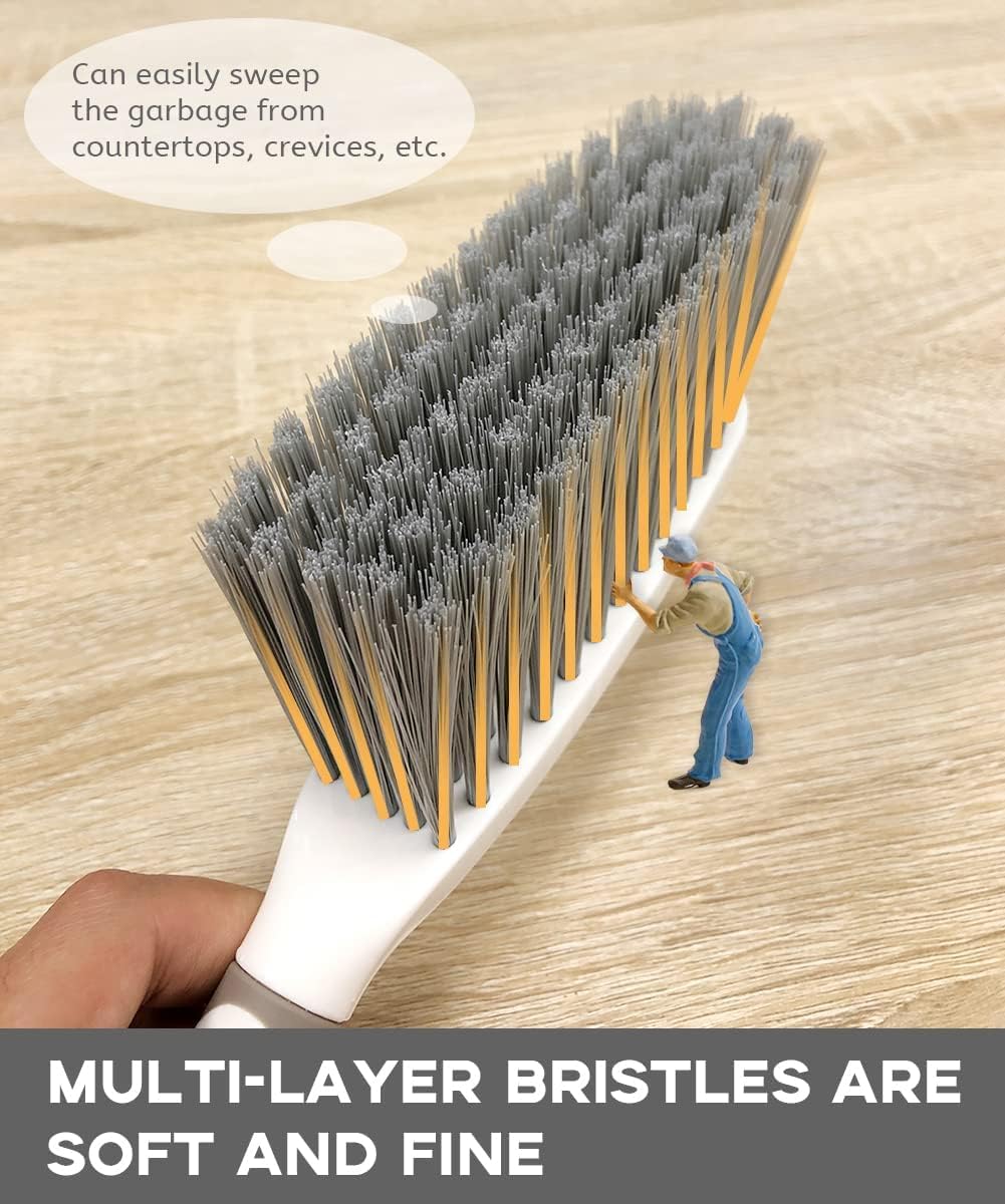 Dust Pan, Dustpan and Brush Set, Small Dust Pan and Brush Set, Hand Broom and Dustpan for Home, Handheld Angled Dust Pans and Brooms are Daily Cleaning Tools, 3 Pack Beige Brown - Image 3