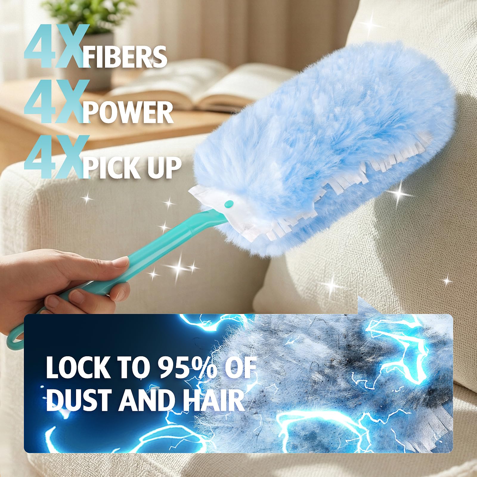 Duster Refill for Swiffer Duster, 30 Count Heavy Duty 2 Side 360° Duster Refills with 1 Handle, 4X Microfibers, Disposable Multi Surface Dusters for Cleaning - Image 7