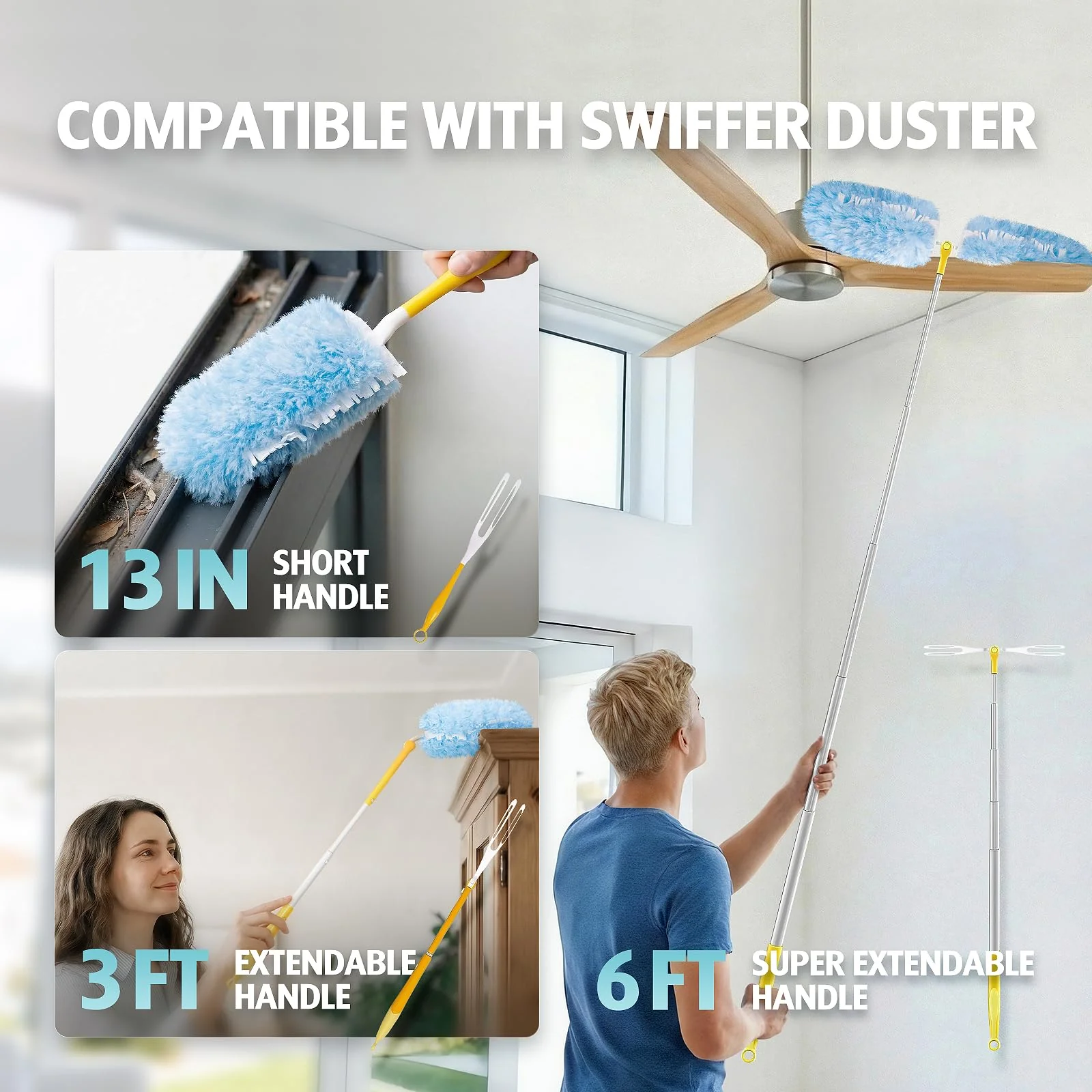 Duster Refill for Swiffer Duster, 30 Count Heavy Duty 2 Side 360° Duster Refills with 1 Handle, 4X Microfibers, Disposable Multi Surface Dusters for Cleaning - Image 9