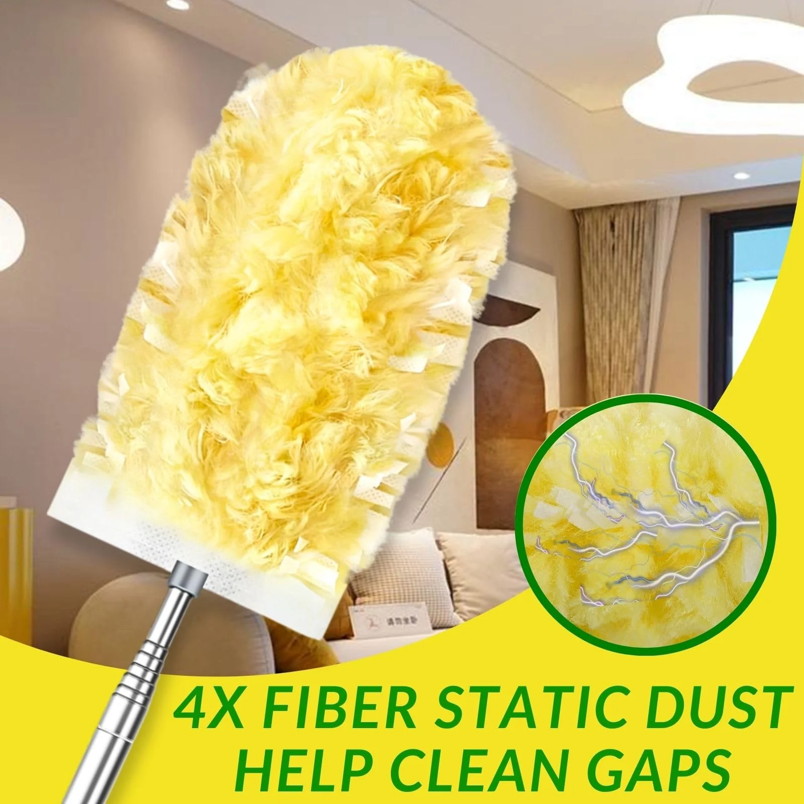 Duster Refills,Static Dust Removal Brush Disposable Replacement Head Compatible with Swiffer Duster Refills for Electronics, Furniture, Blinds, Ceiling Fans (Yellow, 30 Refills+1 Extension Pole) - Image 4