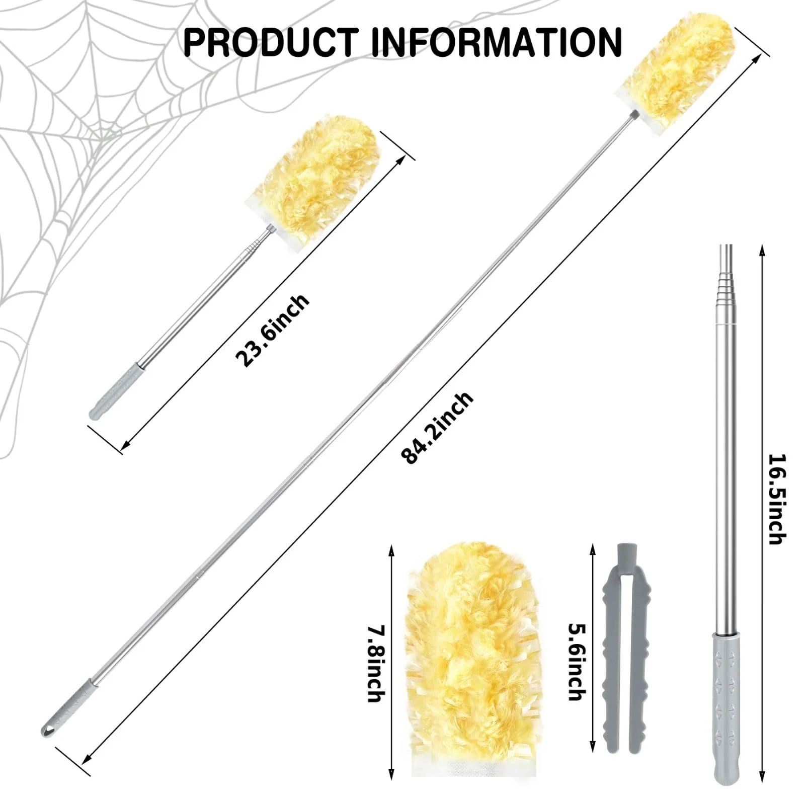 Duster Refills,Static Dust Removal Brush Disposable Replacement Head Compatible with Swiffer Duster Refills for Electronics, Furniture, Blinds, Ceiling Fans (Yellow, 30 Refills+1 Extension Pole) - Image 7