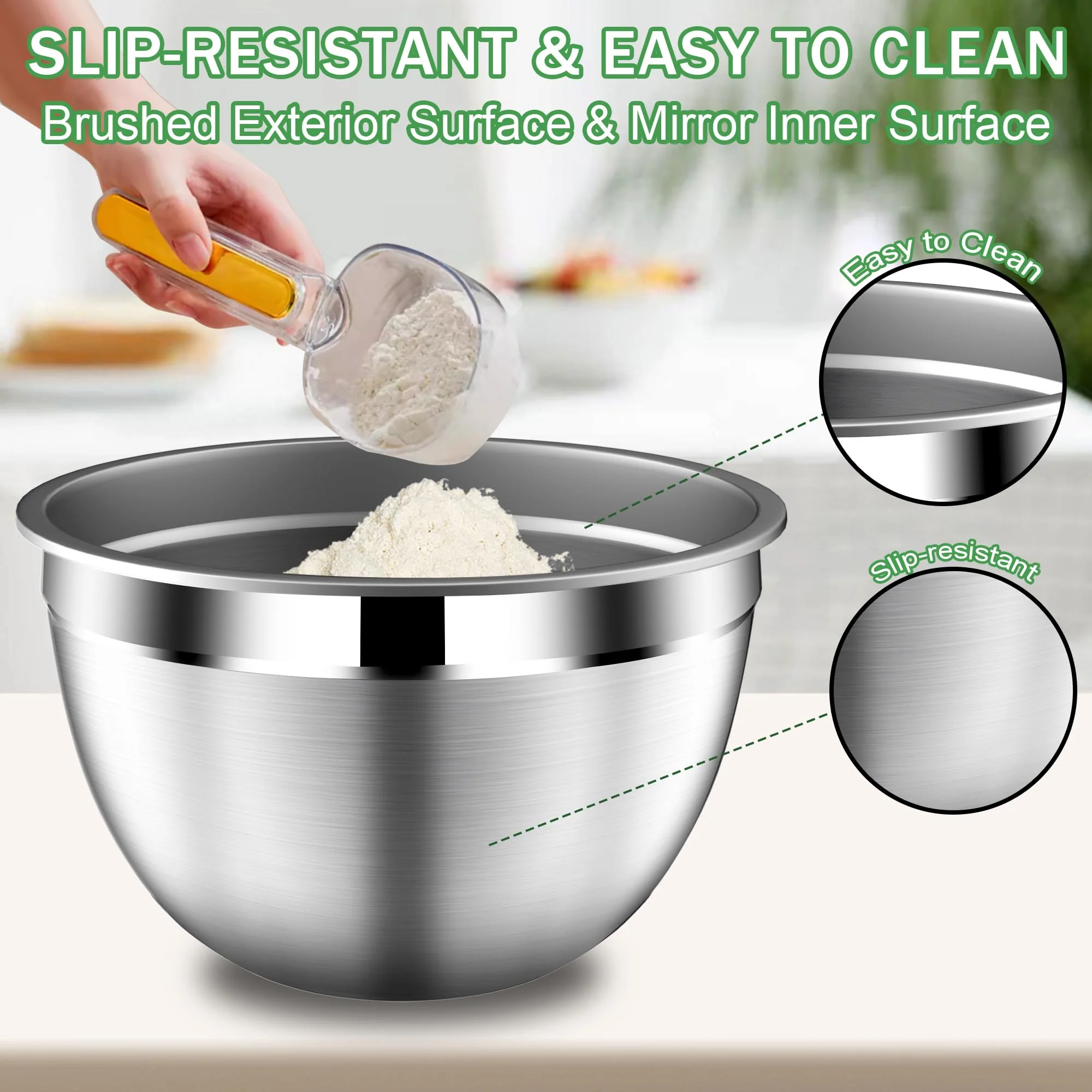 DUTZUN Mixing Bowls with Lids Set, Stainless Steel Mixing Bowls with Colander, Strainer with Mixing Bowl Set, Kitchen Gadgets Bowl Christams Gift, Size 4, 2.5, 2, 1.5QT - Black - Image 3