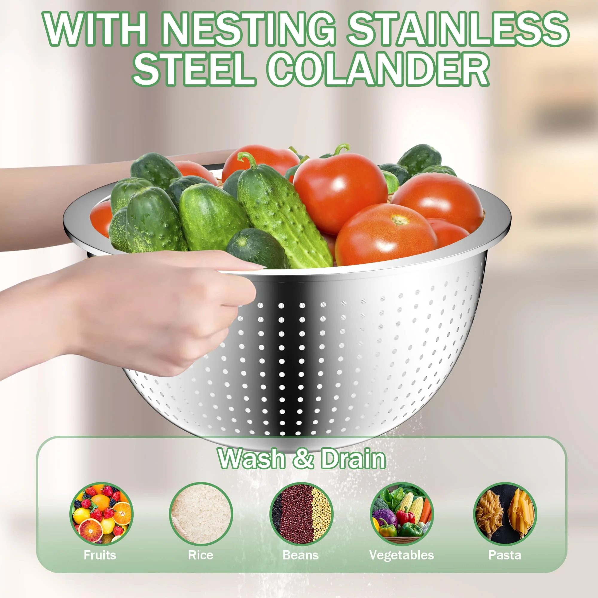 DUTZUN Mixing Bowls with Lids Set, Stainless Steel Mixing Bowls with Colander, Strainer with Mixing Bowl Set, Kitchen Gadgets Bowl Christams Gift, Size 4, 2.5, 2, 1.5QT - Black - Image 4