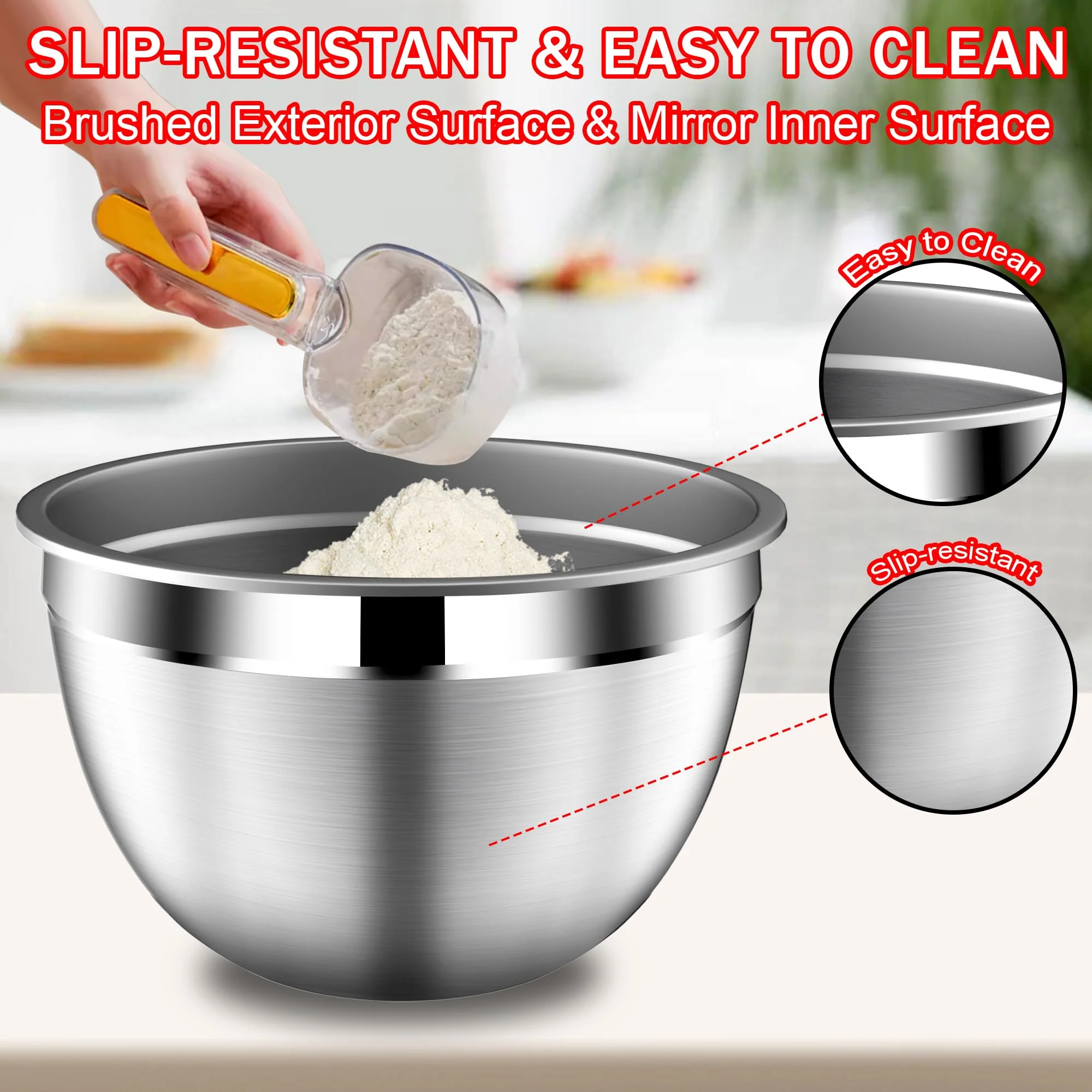 DUTZUN Mixing Bowls with Strainer, Mixing Bowl with Lids Set, Stainless Steel Mixing Bowls, Kitchen Gadgets 2025 Salad Bowls with Strainer for Mixing & Preping & Baking, Multicolor - Image 3