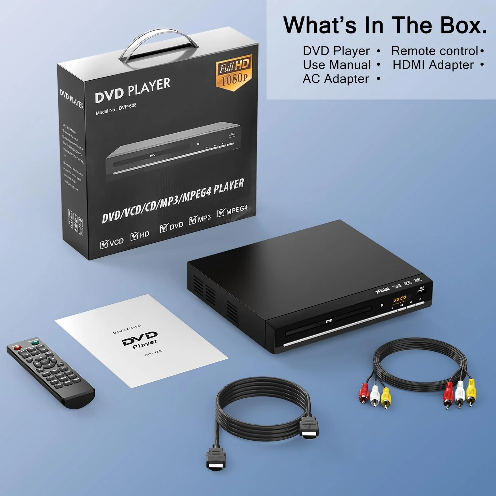 DVD Players for TV with HDMI,Plays All Regions and Formats,CD Player for Home,Support 1080P Video/CD/DVD/VCD/JPEG/USB, Remote, HDMI and RCA Cables Included - Image 7