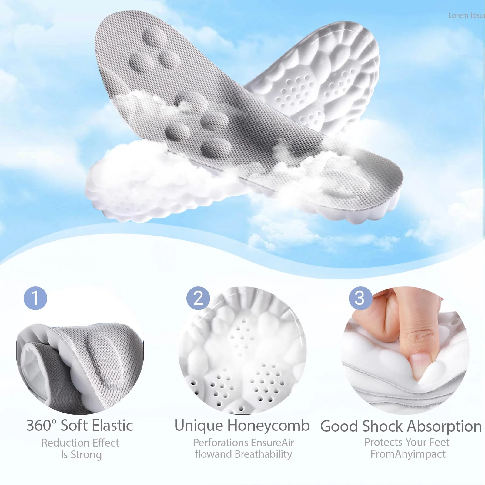 DWTWLE 4D Cloud Insoles for Men Memory Foam Cloud Insoles Super Soft Anti-Fatigue, Shock Absorption, Relieve Foot Pain (Gray, US 11-13) - Image 3