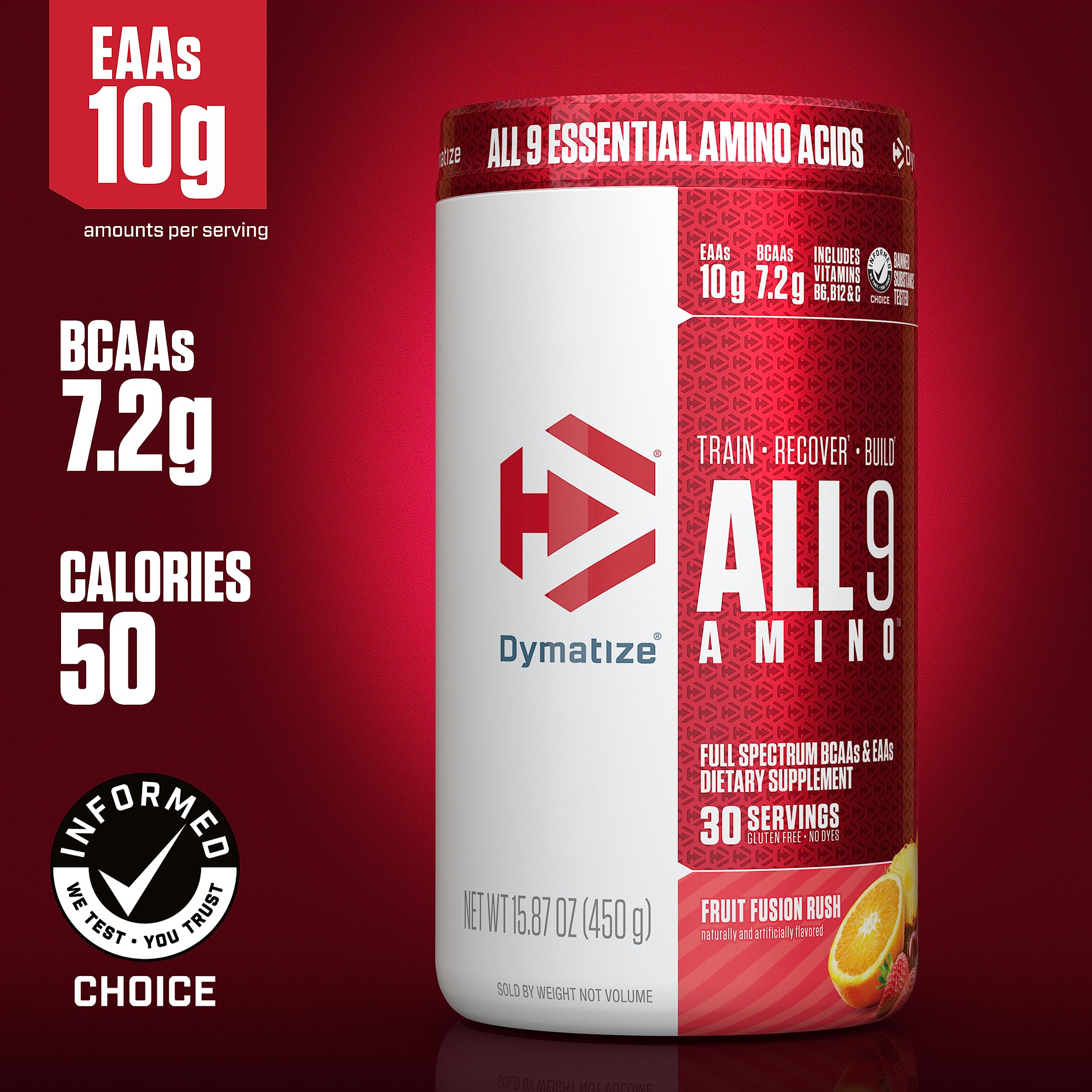 Dymatize All9 Amino, 7.2g of BCAAs, 10g of Full Spectrum Essential Amino Acids Per Serving for Recovery and Muscle Protein Synthesis, Fruit Fusion Rush, 30 Servings, 15.87 Ounce - Image 9