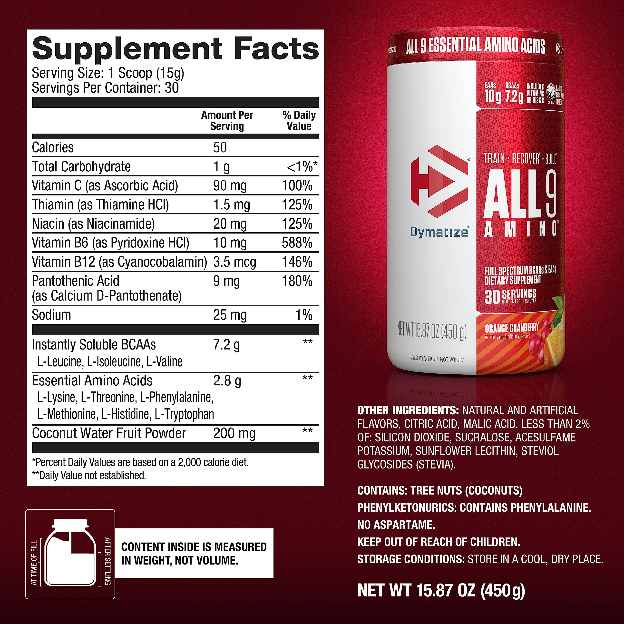 Dymatize All9 Amino, 7.2g of BCAAs, 10g of Full Spectrum Essential Amino Acids Per Serving for Recovery and Optimal Muscle Protein Synthesis, Orange Cranberry, 30 Servings, 15.87 Ounce - Image 6