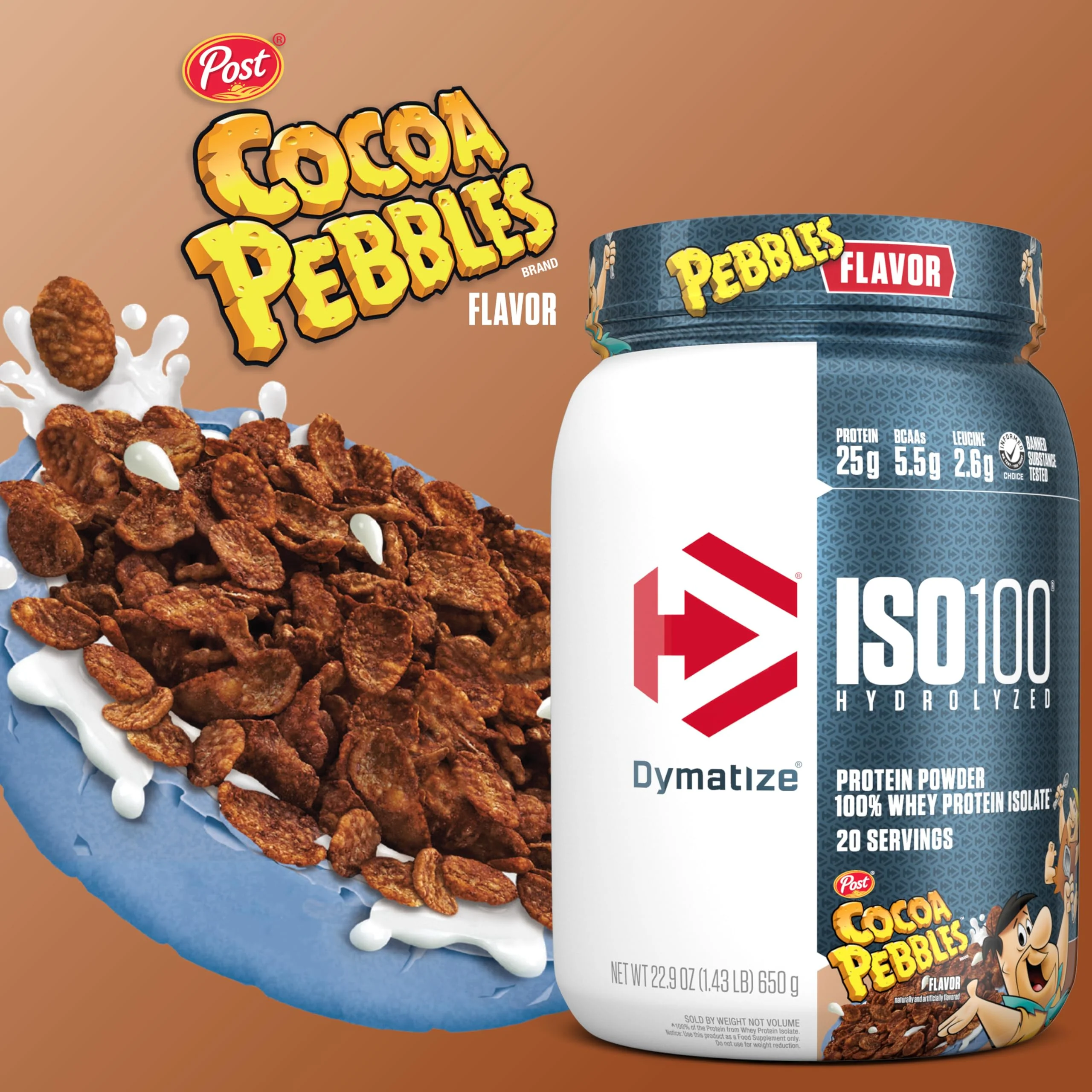 Dymatize x Cocoa Pebbles ISO100 Whey Protein Powder Isolate, 25g of Protein, 20 Servings, 5.5g BCAAs, 120 Cal., Gluten Free, 1g Fat, 1g Sugar, 2g Carb - Image 3