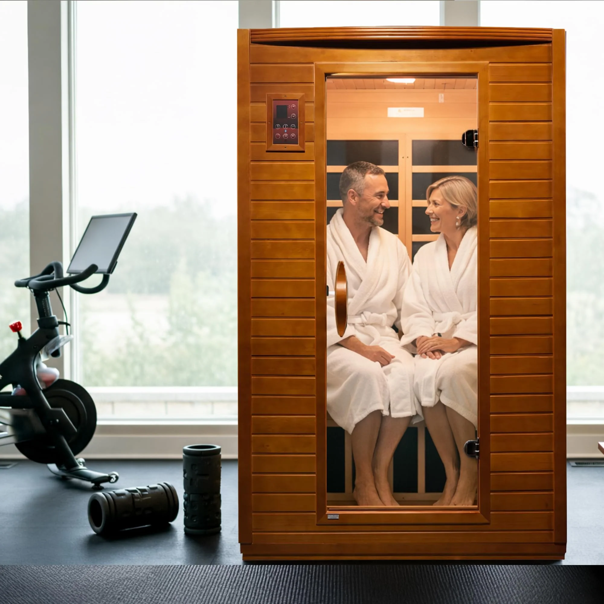 DYNAMIC SAUNAS Andora 2-Person Low EMF FAR Infrared Sauna with Red Light Therapy - Personal Indoor Dry Heat Wooden Sauna with Bluetooth Speakers for Home & Gym - Made from Canadian Hemlock Wood - Image 4