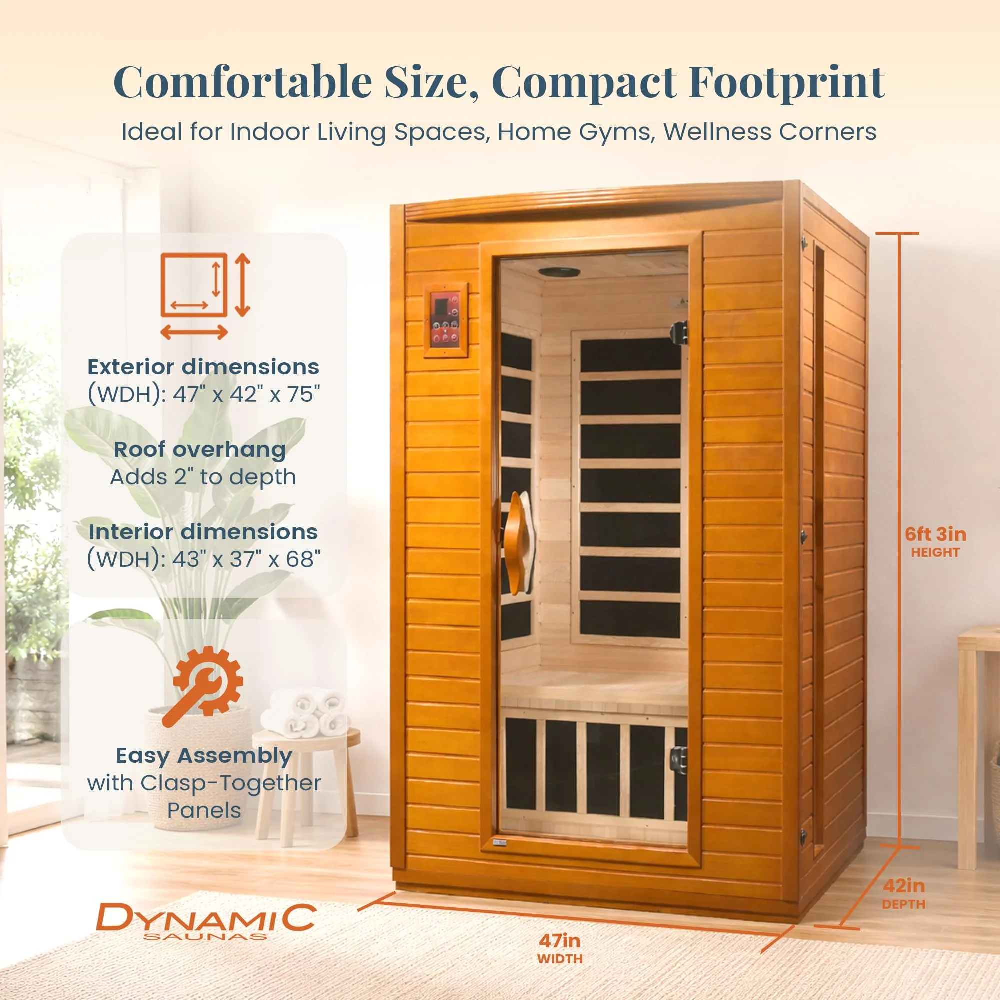 DYNAMIC SAUNAS Andora 2-Person Low EMF FAR Infrared Sauna with Red Light Therapy - Personal Indoor Dry Heat Wooden Sauna with Bluetooth Speakers for Home & Gym - Made from Canadian Hemlock Wood - Image 6