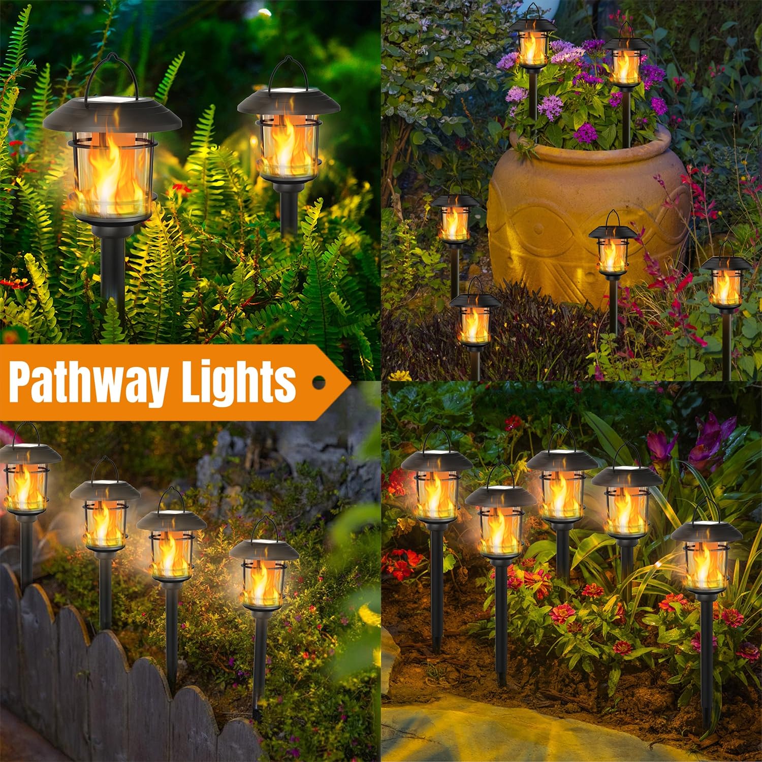 Dynaming 6 Pack Solar Flame Torch Lights Outdoor, Halloween Dual Use Flickering Flame Garden Light, Christmas Hanging Lanterns, Auto On/Off & Waterproof Lighting for Lawn Patio Yard Walkway Driveway - Image 6
