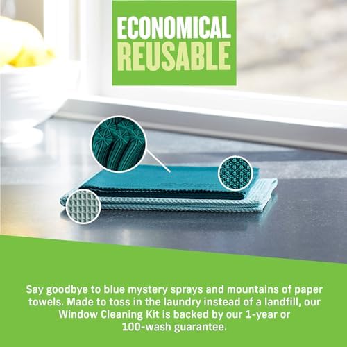 E-Cloth Microfiber Window Cleaning Cloth Kit - Glass Cleaning Cloth for Windows, Mirrors, Cars, Lenses, Eyeglasses, & More, Streak Free Clean, Machine Washable Reusable Towel - Green (2 Kits) - Image 4