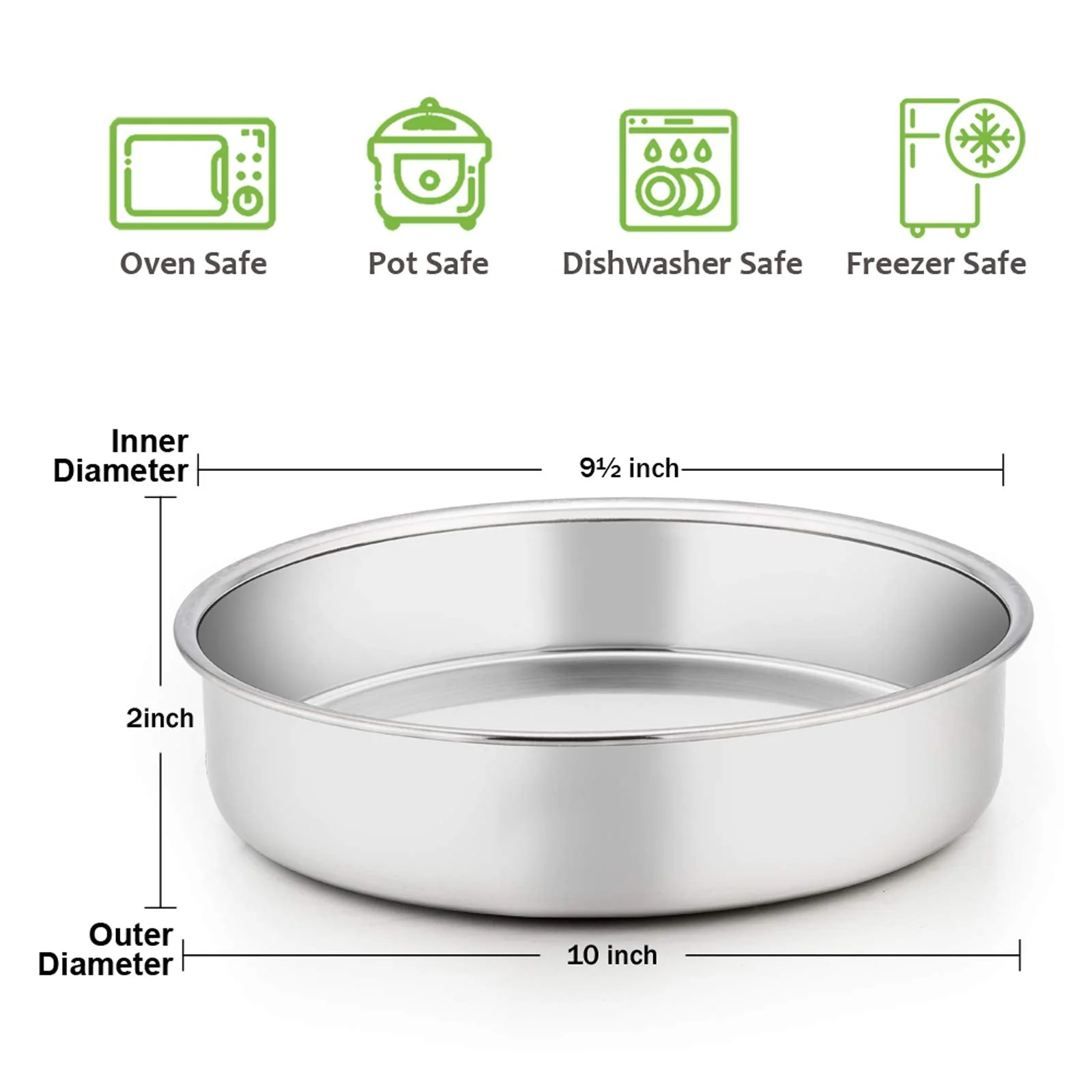 E-far 9½ Inch Cake Pan Set of 3, Stainless Steel Round Cake Baking Pans, Non-Toxic & Healthy, Mirror Finish & Dishwasher Safe - Image 7