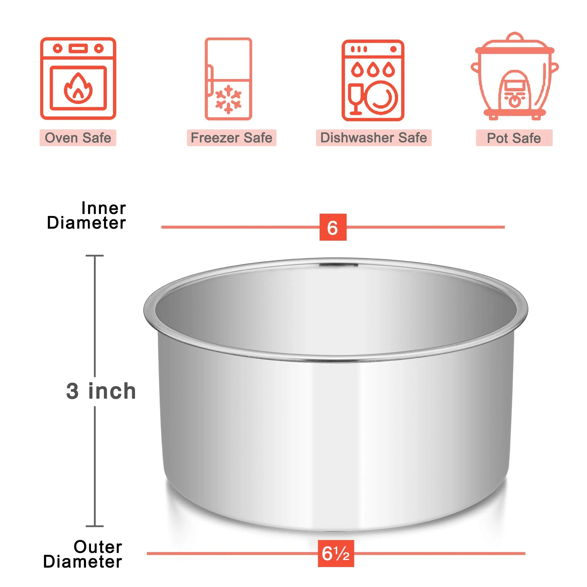 E-far Cake Pans Set of 3, 6 x 3 Inch Stainless Steel Round Cake Baking Pans Tins for Wedding Birthday, Deep Side & Non-toxic, Oven & Dishwasher Safe, Mirror Finish & Straight Side - Image 7