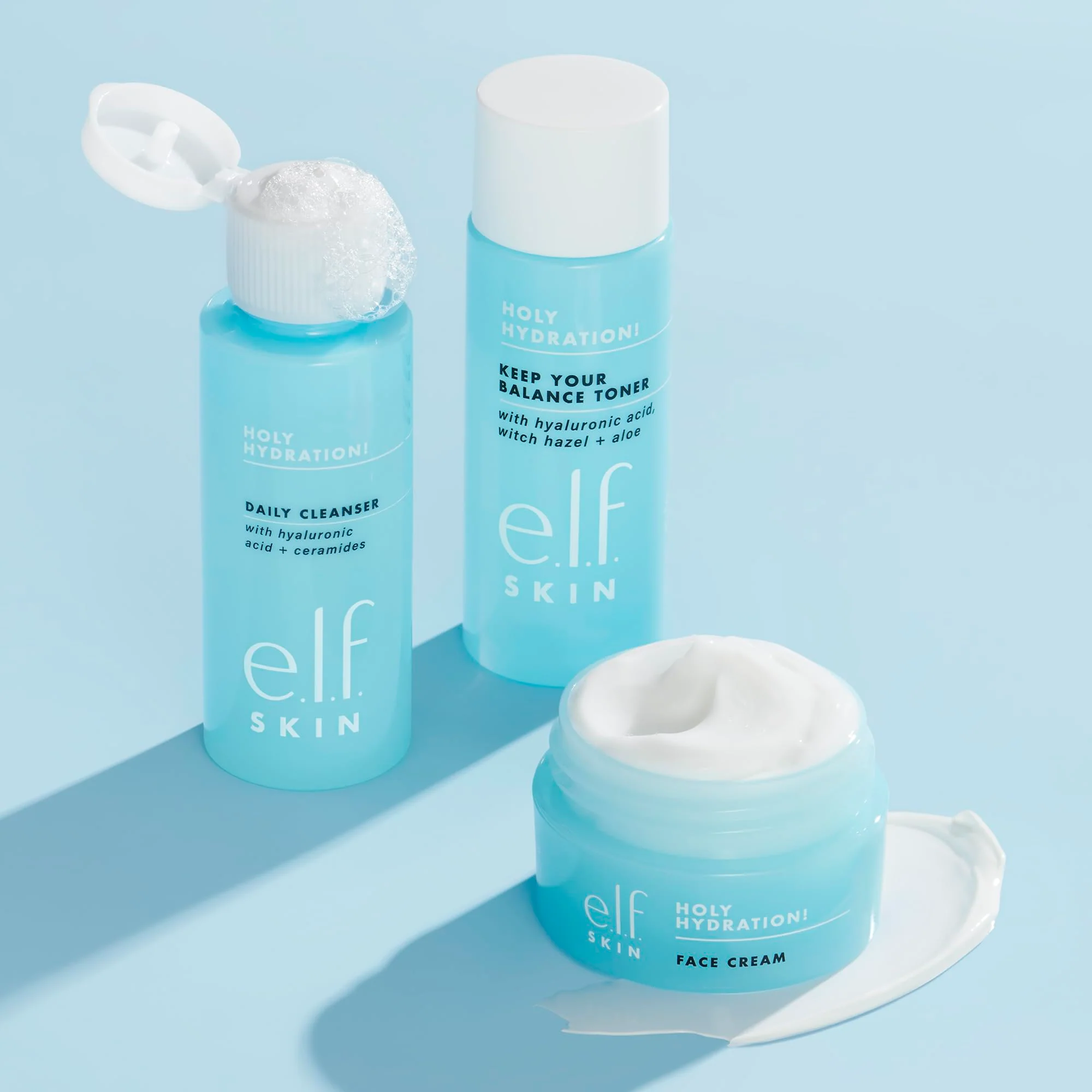 e.l.f. Skin Holy Hydration! The Essentials Mini Kit, Cleanser, Toner & Moisturizer for Hydrated & Balanced Skin, TSA-Friendly Sizes - Image 2