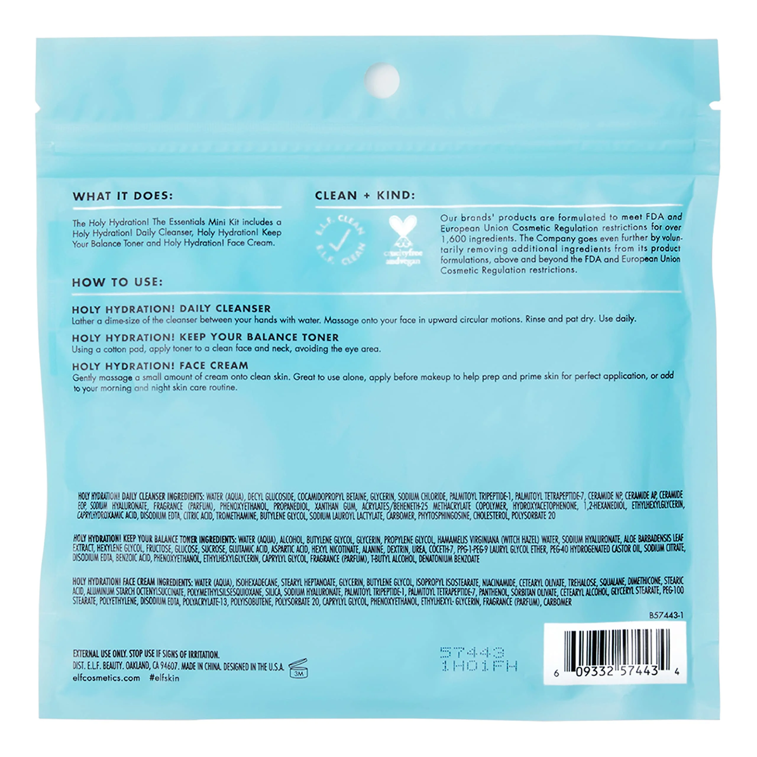 e.l.f. Skin Holy Hydration! The Essentials Mini Kit, Cleanser, Toner & Moisturizer for Hydrated & Balanced Skin, TSA-Friendly Sizes - Image 3