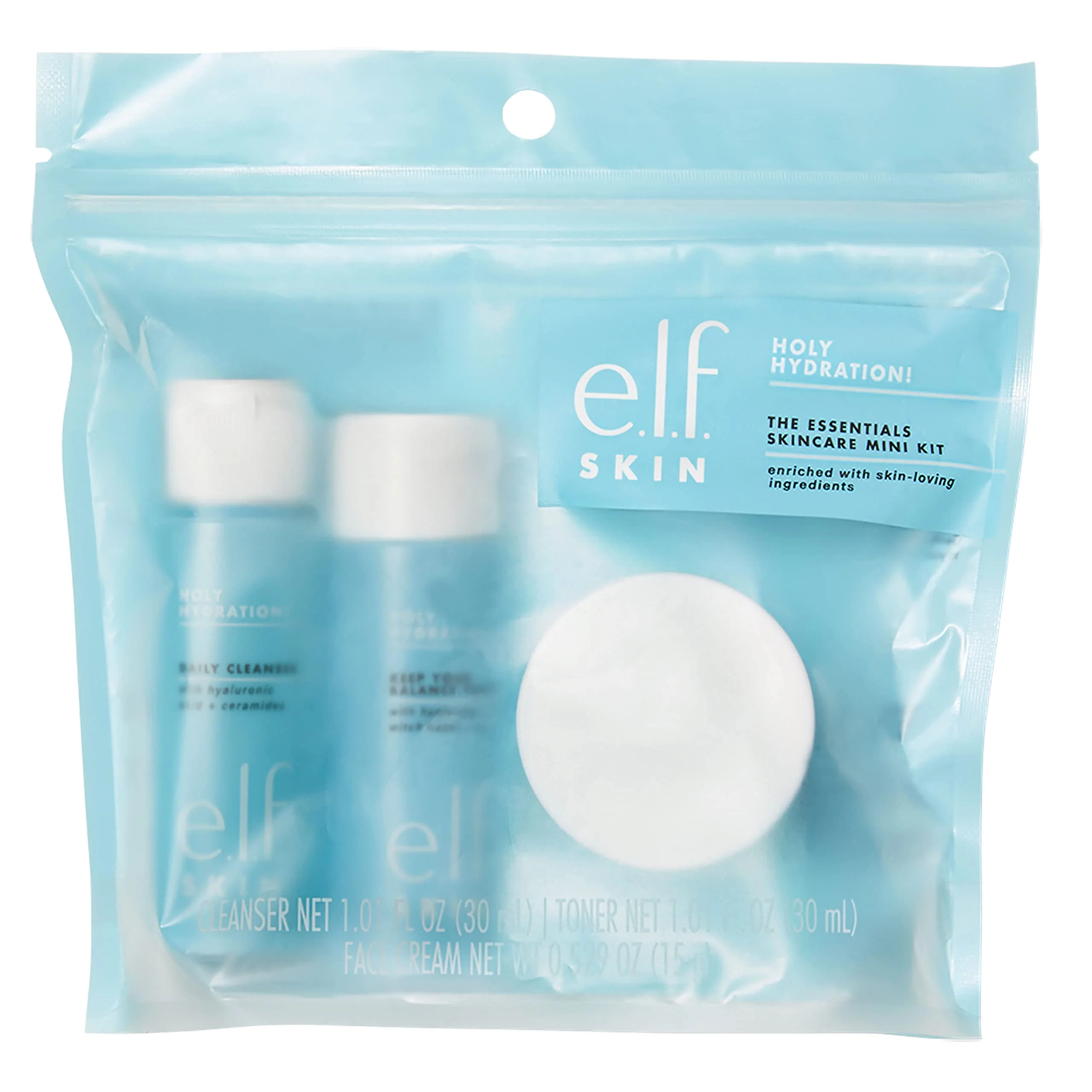 e.l.f. Skin Holy Hydration! The Essentials Mini Kit, Cleanser, Toner & Moisturizer for Hydrated & Balanced Skin, TSA-Friendly Sizes - Image 4