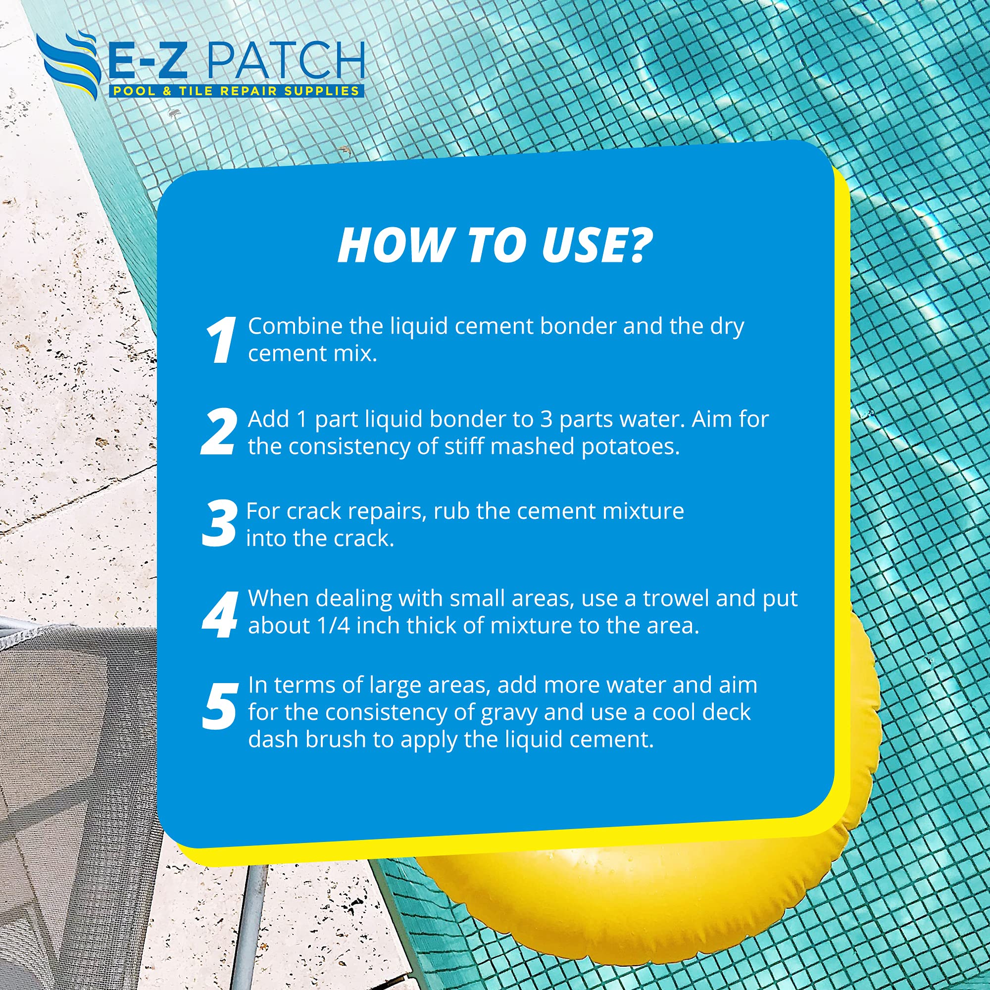 E-Z Patch 2 Pool Patch Repair Kit for Pool Decks and Patios, DIY Concrete Repair (Sand Buff, 3 lbs.) - Image 2