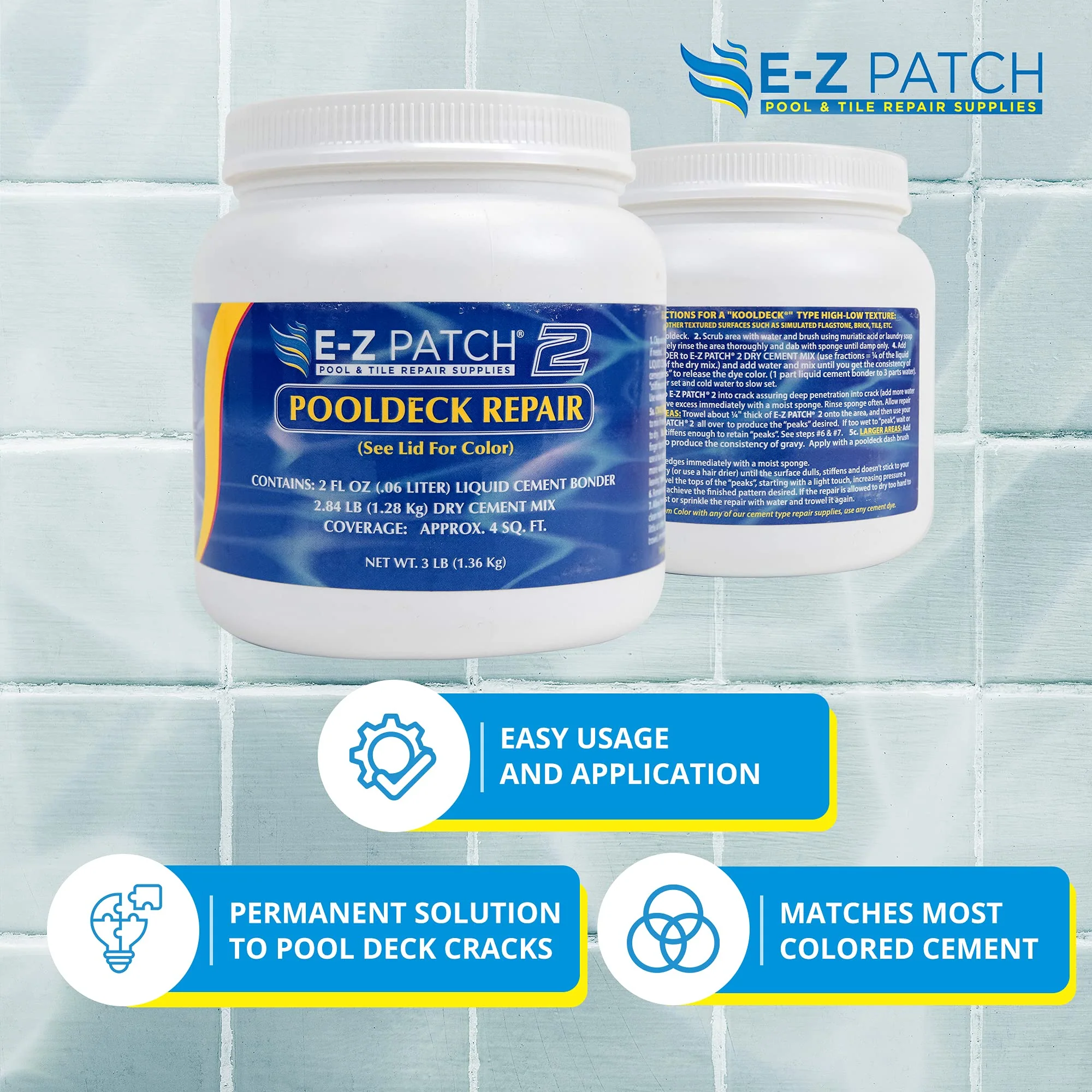 E-Z Patch 2 Pool Patch Repair Kit for Pool Decks and Patios, DIY Concrete Repair (Sand Buff, 3 lbs.) - Image 5