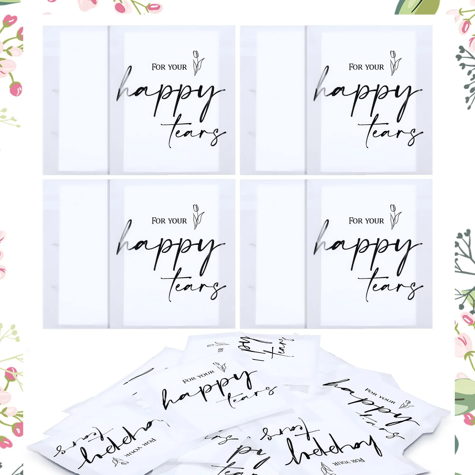 Eaasty 60 Pack Happy Tears Tissue Packs for Wedding 3 Ply Wedding Tissues for Guests Travel Size Bulk Facial Paper Welcome Bag Stuffers Gift Bride Groom Mother