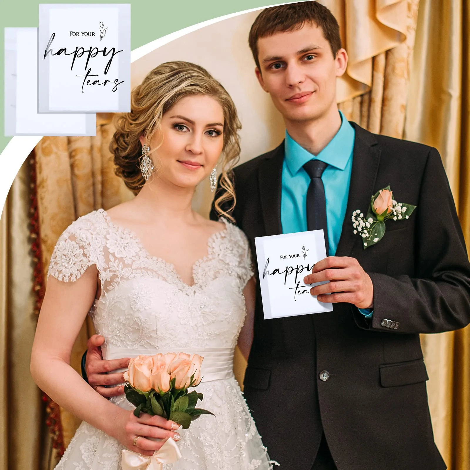 Eaasty 60 Pack Happy Tears Tissue Packs for Wedding 3 Ply Wedding Tissues for Guests Travel Size Bulk Facial Paper Welcome Bag Stuffers Gift Bride Groom Mother - Image 3