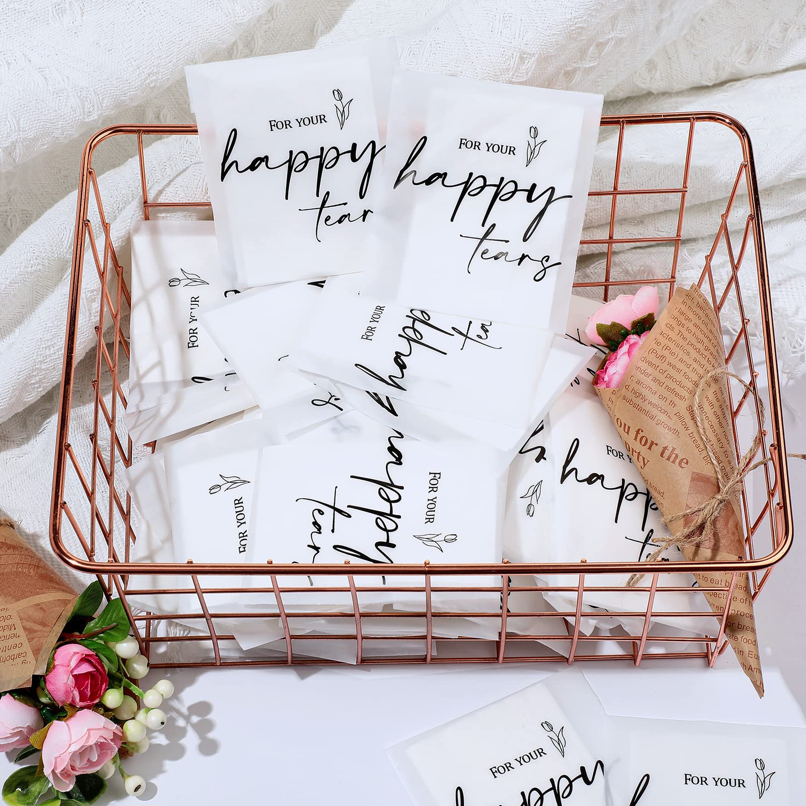 Eaasty 60 Pack Happy Tears Tissue Packs for Wedding 3 Ply Wedding Tissues for Guests Travel Size Bulk Facial Paper Welcome Bag Stuffers Gift Bride Groom Mother - Image 5