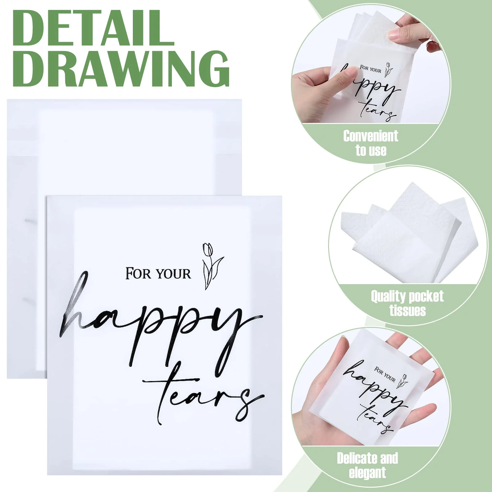 Eaasty 60 Pack Happy Tears Tissue Packs for Wedding 3 Ply Wedding Tissues for Guests Travel Size Bulk Facial Paper Welcome Bag Stuffers Gift Bride Groom Mother - Image 6