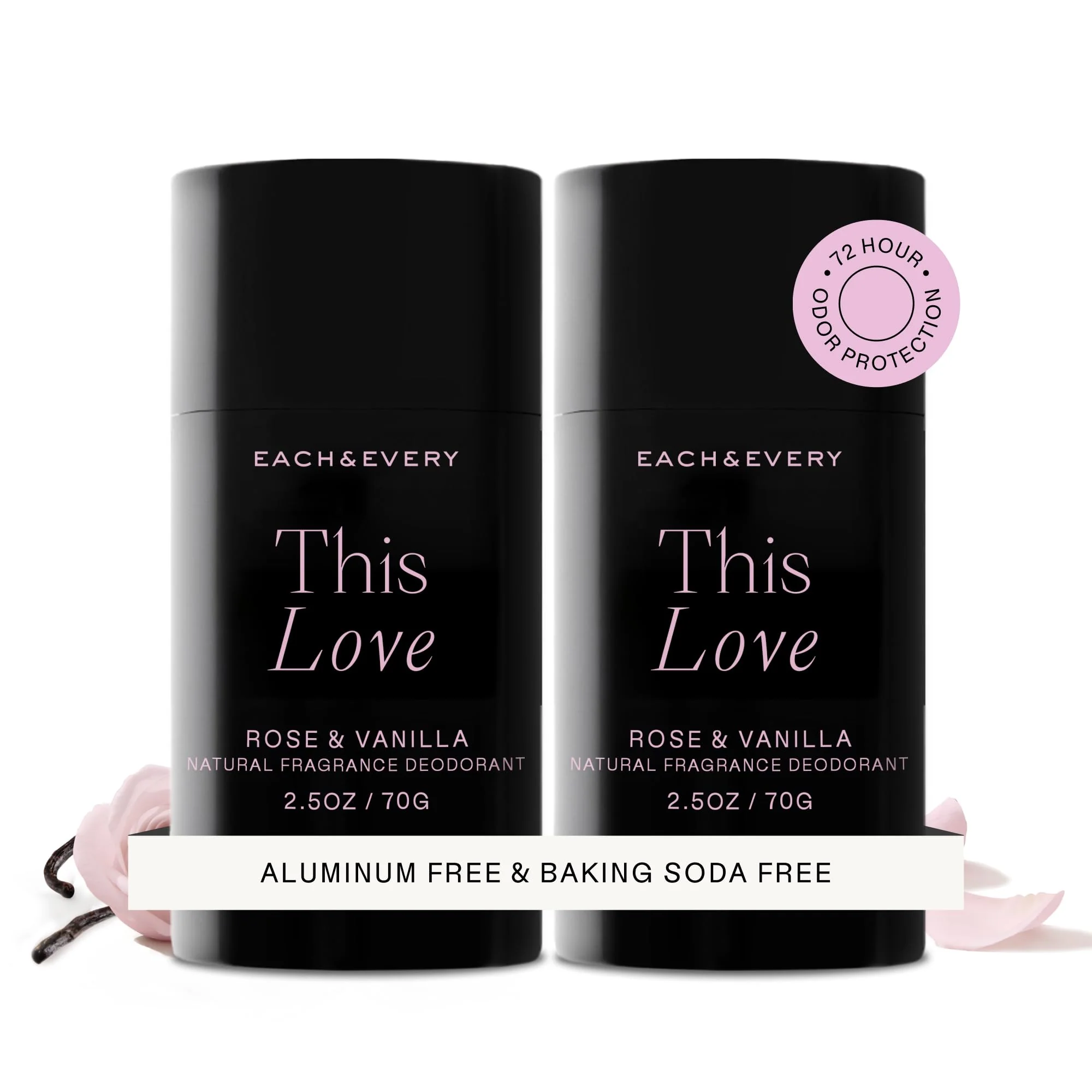 Each & Every Aluminum Free Deodorant for Women & Men – Natural Fragrance All Day Odor Protection, Non-Toxic Deodorant for Sensitive Skin, EWG Verified, Baking Soda Free - Rose & Vanilla 2 Pack, 2.5oz - Image 2