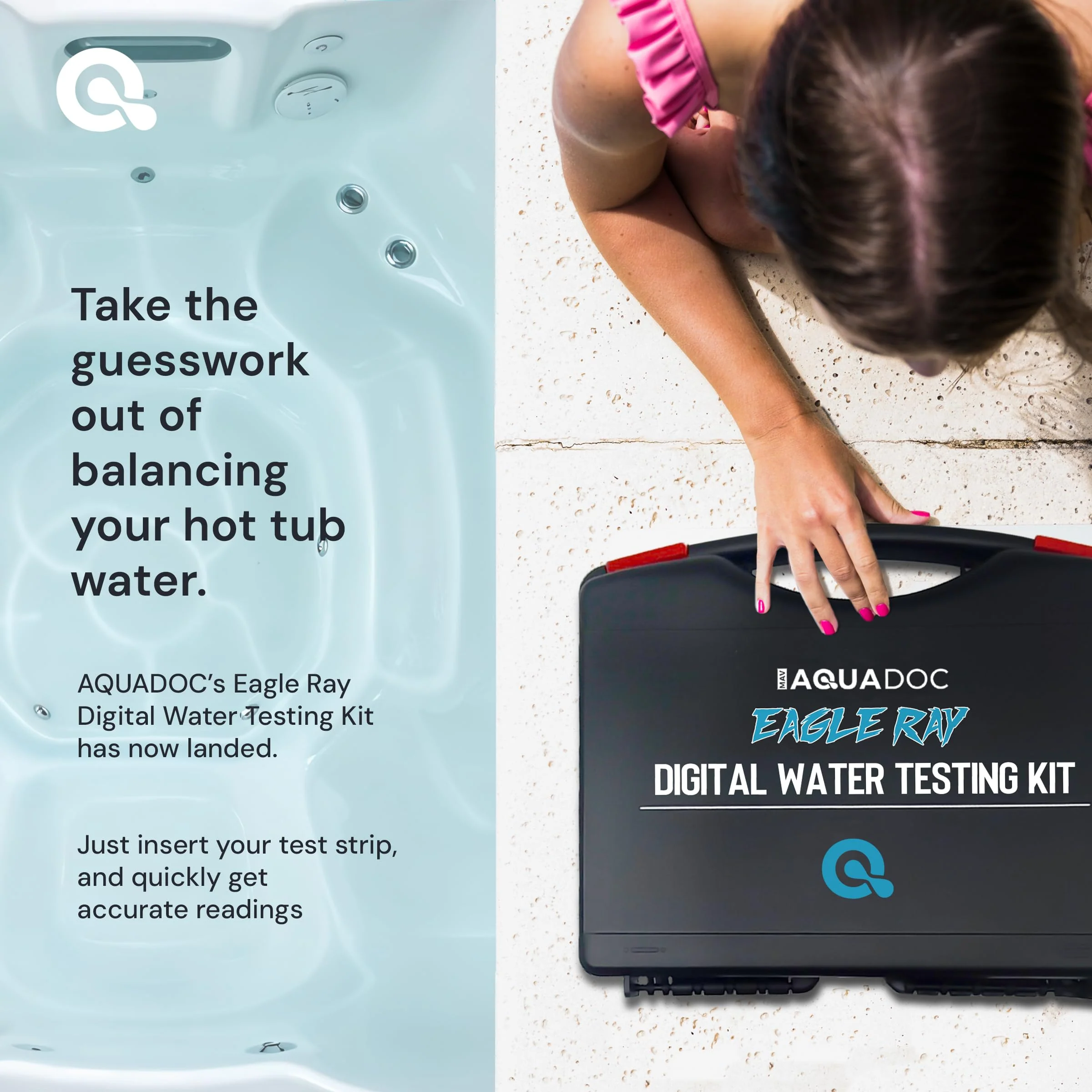 Eagle Ray Digital Spa Water Test Kit by AquaDoc with Digital Water Tester and 30 hot tub Test Strips for Chlorine, Bromine, Total Hardness, Cyanuric Acid, Alkalinity, and pH - Image 3