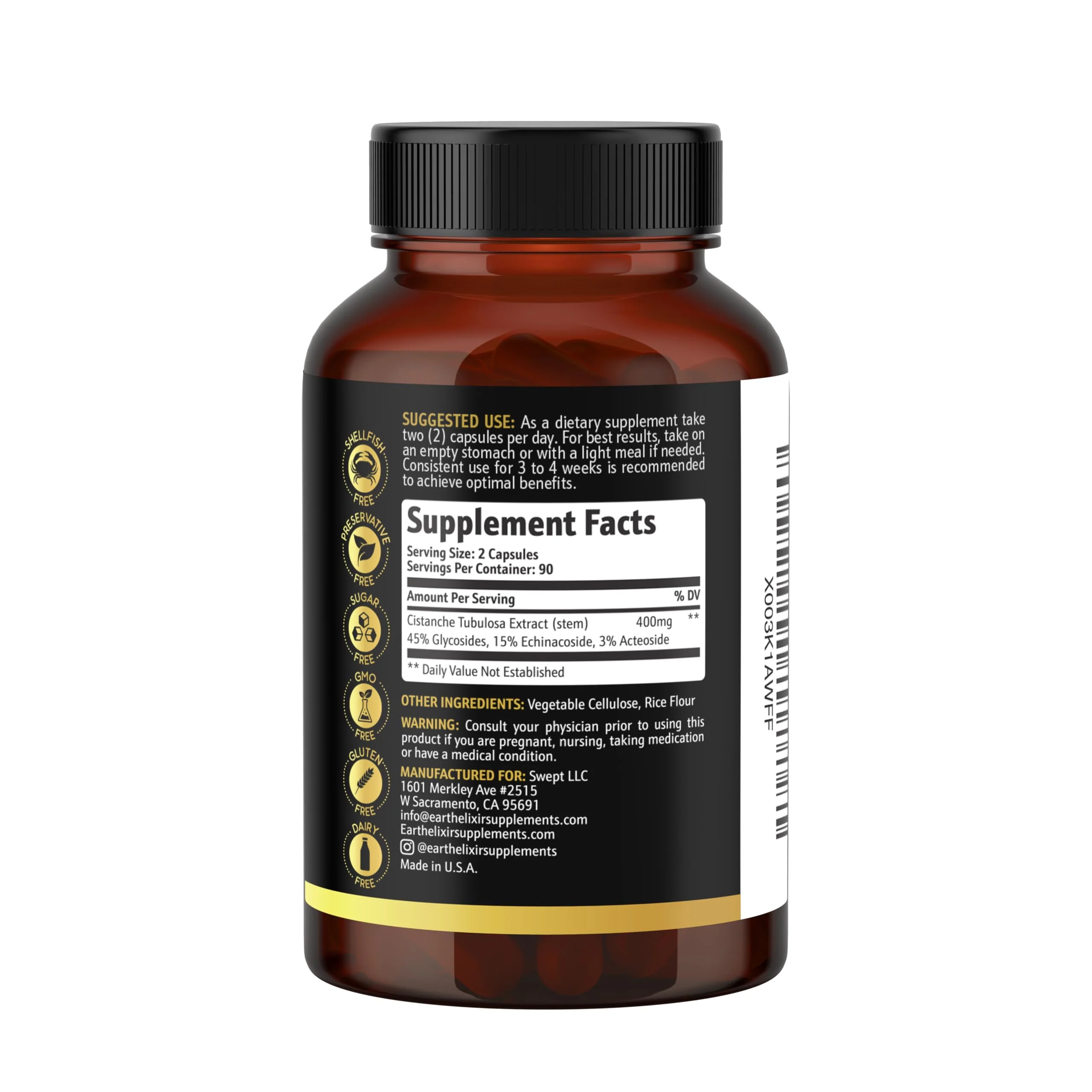 Earth Elixir Cistanche Supplement for Men & Women – Potent Cistanche Tubulosa Extract Capsules for Daily Vitality, Strength & Performance Support – Made in USA, 3rd Party Tested & 3 Month Supply - Image 8