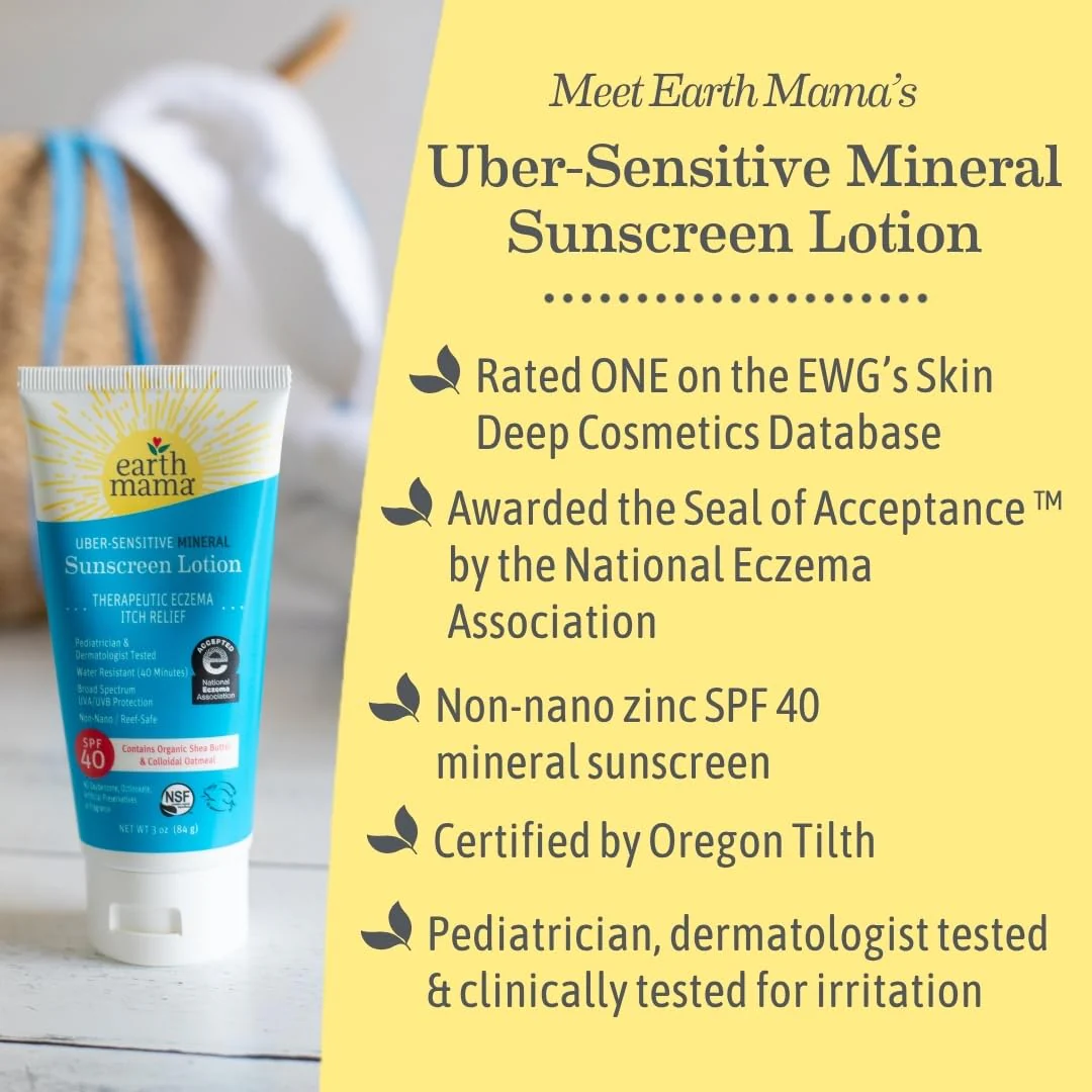 Earth Mama Uber-Sensitive Mineral Sunscreen Lotion SPF 40 | Non-Nano Zinc, Contains Organic Colloidal Oatmeal | Steroid-Free Eczema Cream for Baby, Kid & Family, 3-Ounce - Image 10